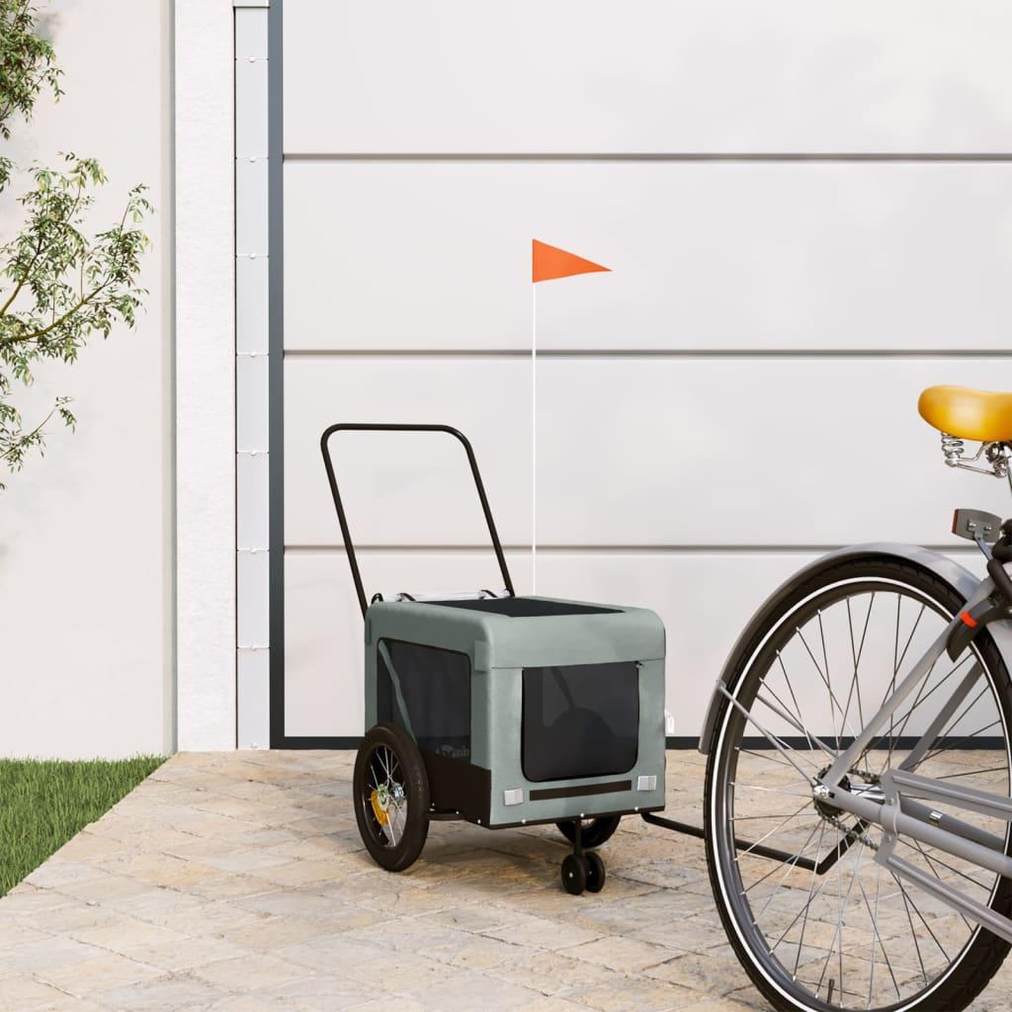 VIDAXL Remorque de velo pour animaux de compagnie gris et noir