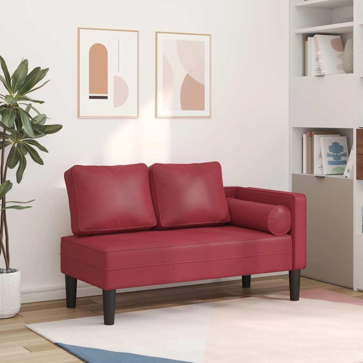 VIDAXL Chaise longue avec coussins rouge bordeaux similicuir