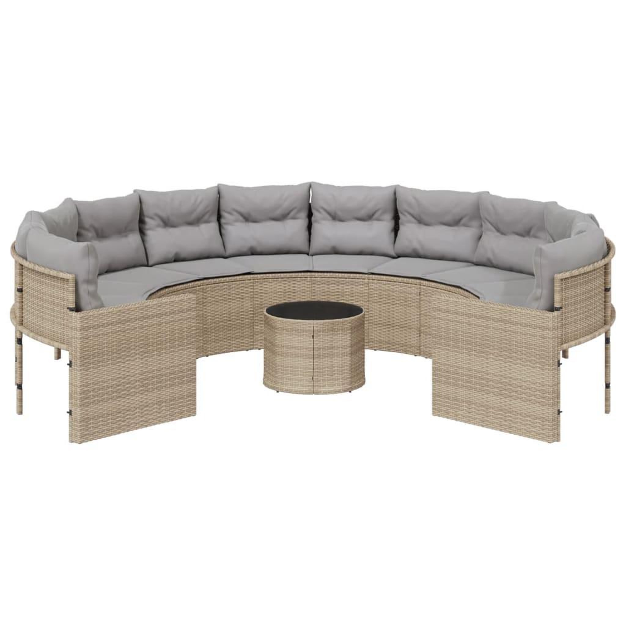 Voir la diapositive 4 : VIDAXL Canape de jardin avec table coussins rond beige resine tressee
