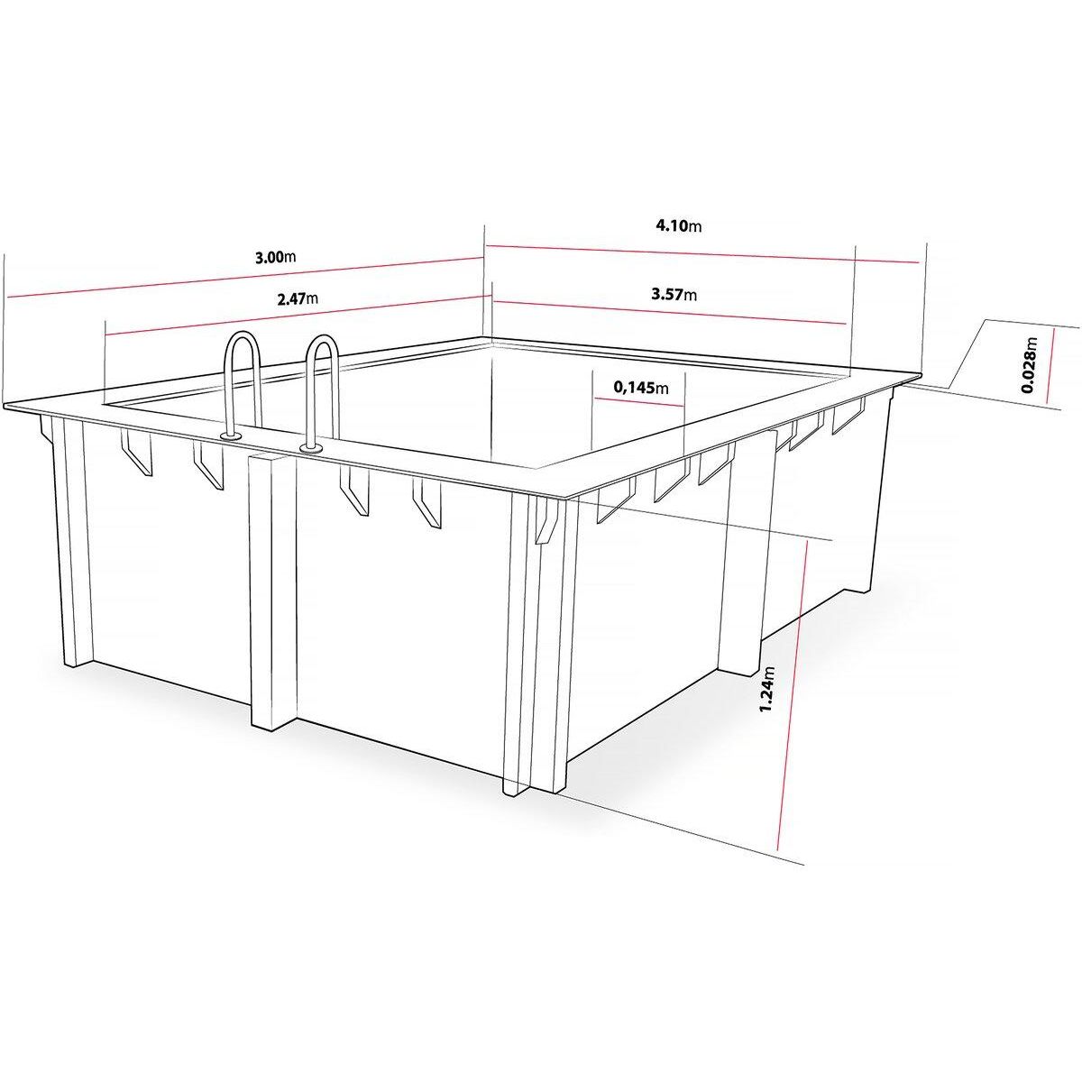 Habitat et Jardin Piscine bois rectangle   Caimans 120   - 4.10 x 3.00 x 1.24  m + Mini pompe à chaleur 3.5kW - Métal - Gris