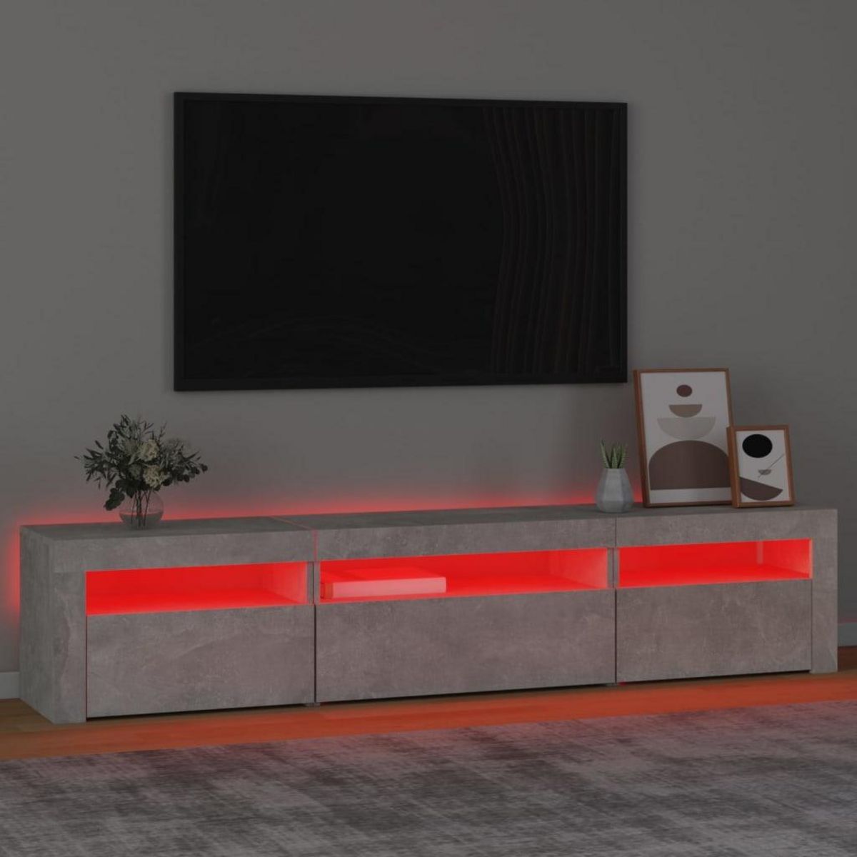 VIDAXL Meuble TV avec lumieres LED Gris beton 195x35x40 cm