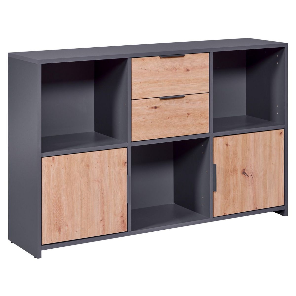 Commode de rangement 2 portes 2 tiroirs 3 niches TEO 