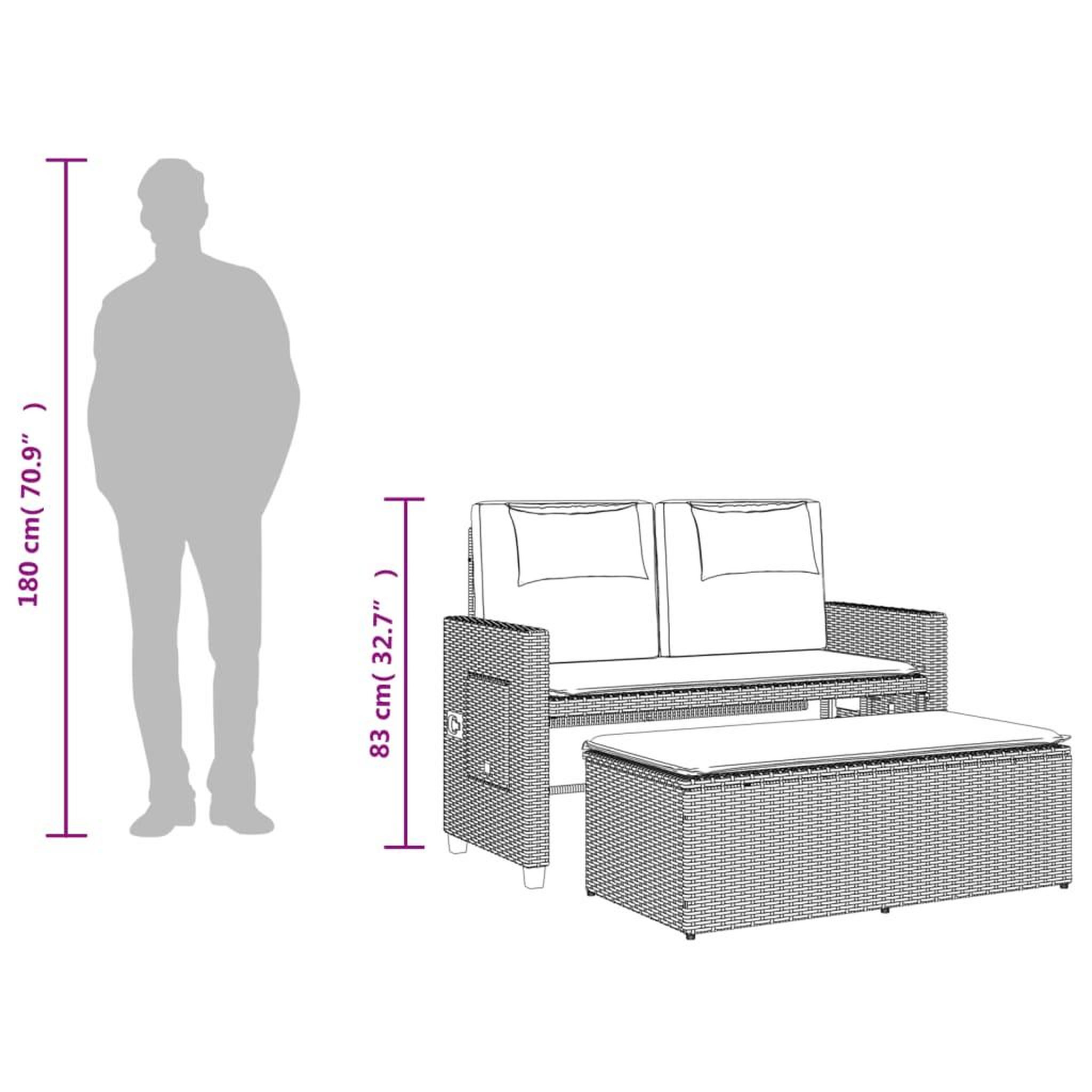 Voir la diapositive 6 : VIDAXL Banc inclinable de jardin avec coussins gris resine tressee