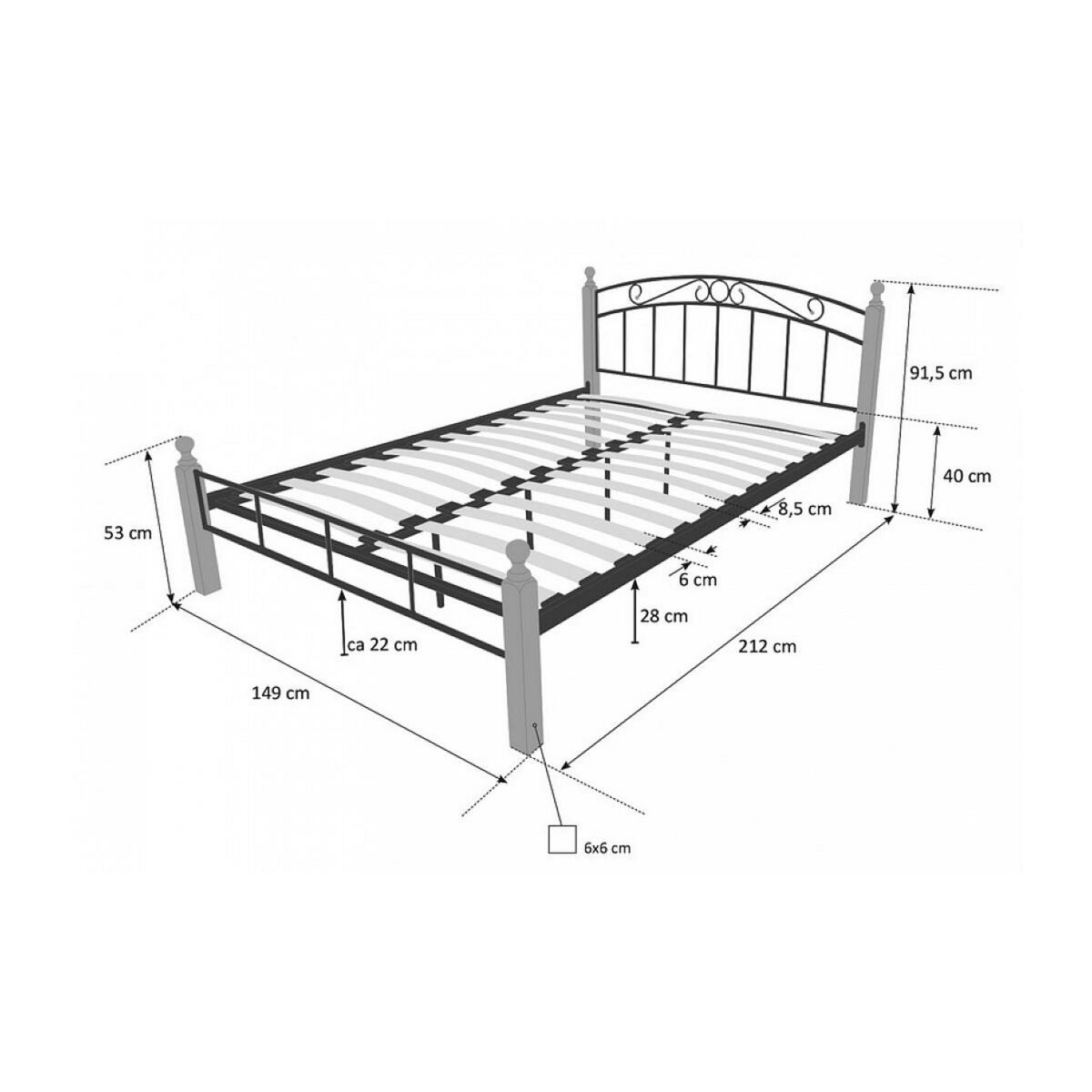 HomeStyle4U Design metal lit double 140 x 200 cadre de lit lattes bois neuf