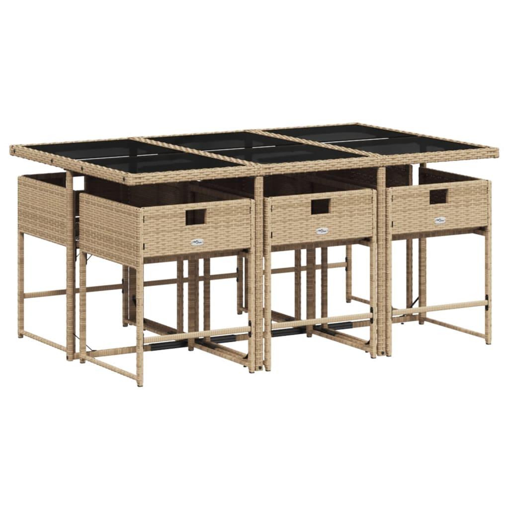Voir la diapositive 4 : VIDAXL Ensemble a manger de jardin coussins 7 pcs melange beige rotin
