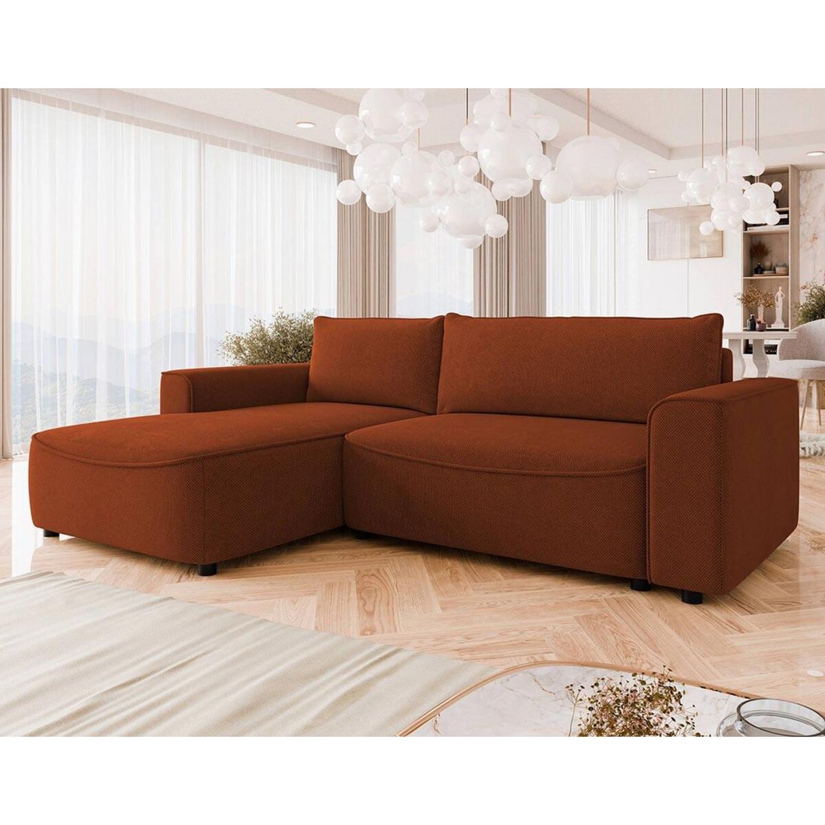 BEST MOBILIER Aurelia - canapé d'angle gauche 4 places convertible avec coffre en tissu texturé