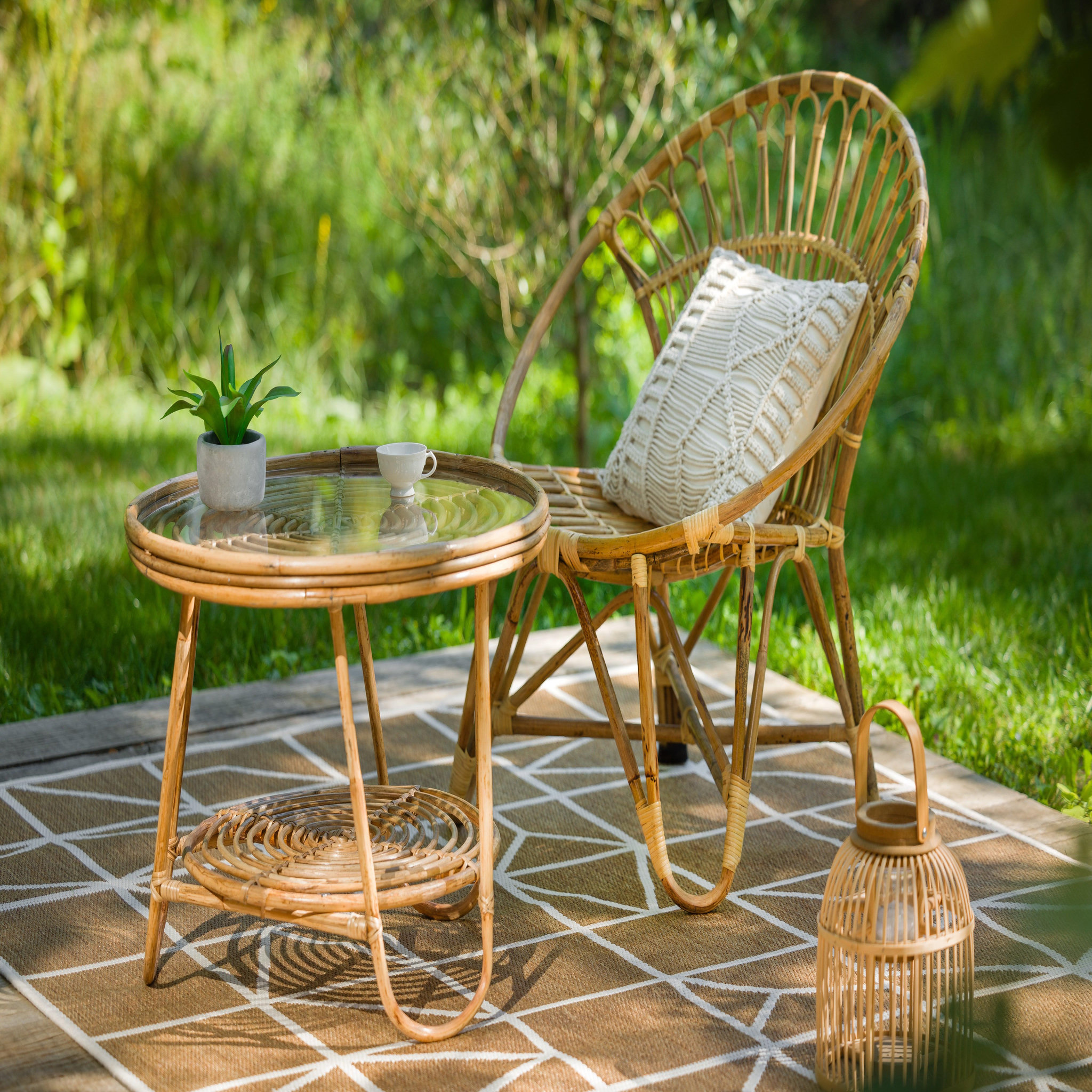 Voir la diapositive 2 : Jardiline Table basse rotin et plateau de verre - RINCA