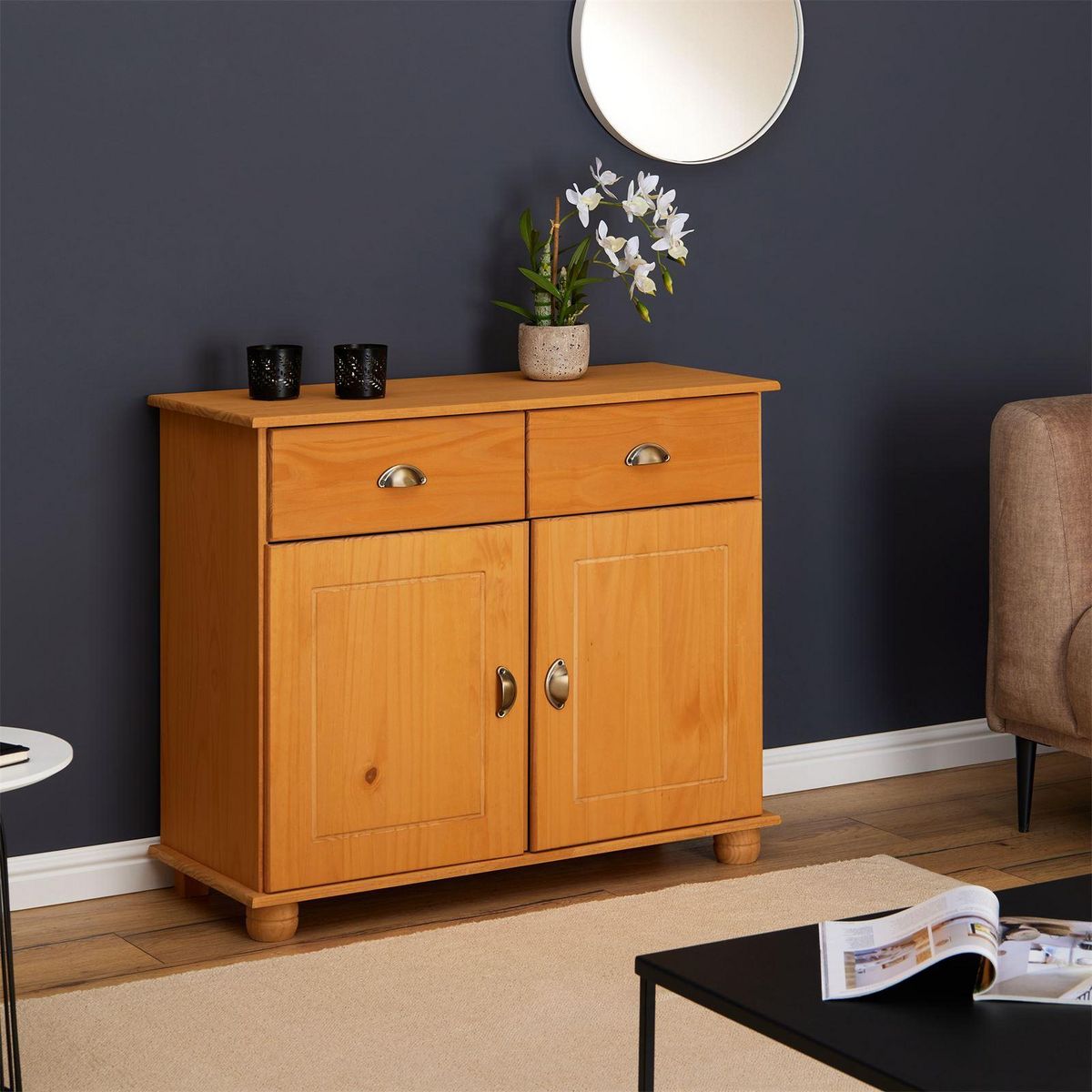 IDIMEX Buffet COLMAR en pin massif, 2 tiroirs et 2 portes