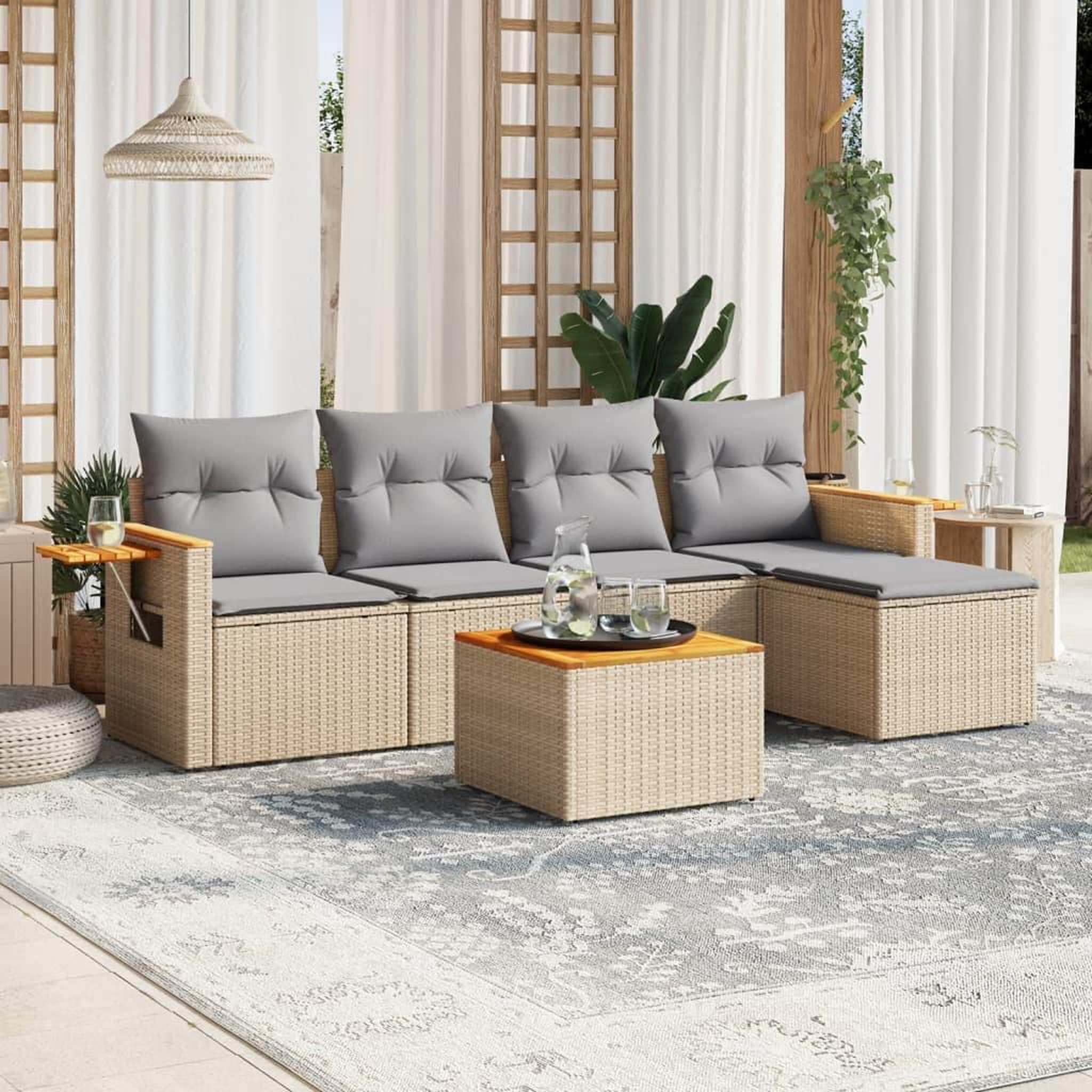 VIDAXL Salon de jardin avec coussins 6 pcs beige resine tressee