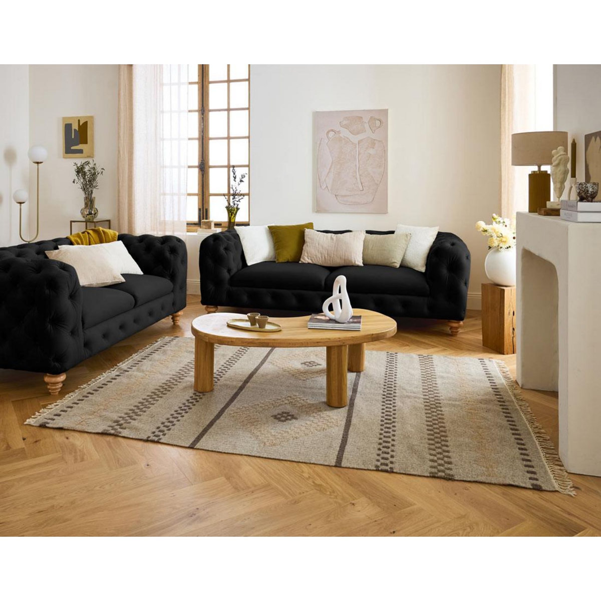LISA DESIGN Walter - canapé 3 places chesterfield en velours - pieds bois