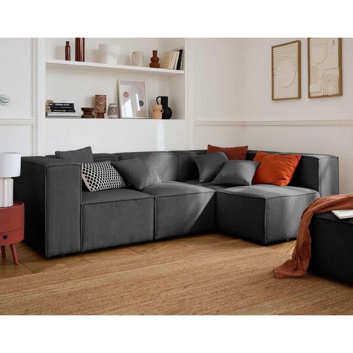 LISA DESIGN Arty - canapé modulable d'angle droit 4 places - en velours côtelé