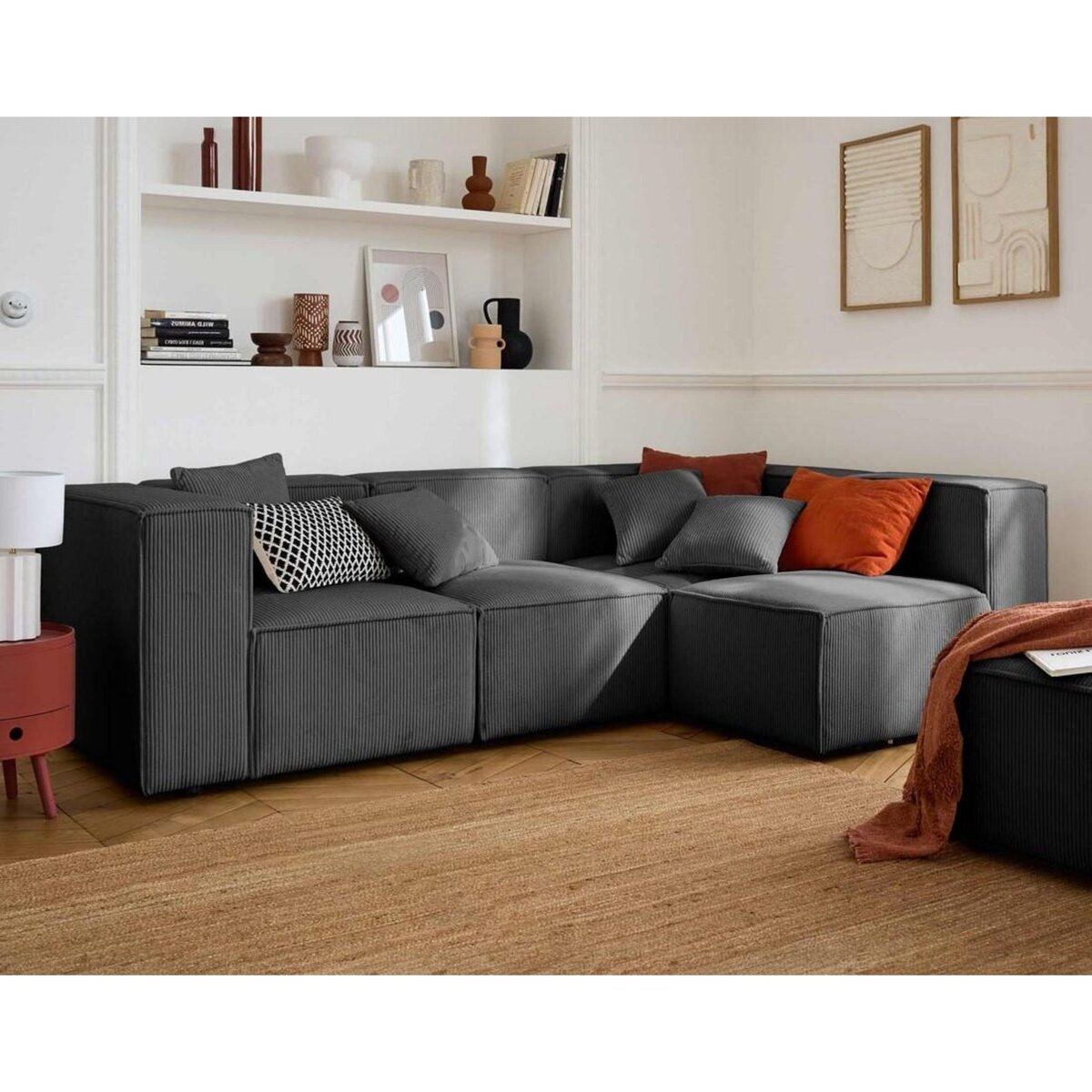 LISA DESIGN Arty - canapé modulable d'angle droit 4 places - en velours côtelé