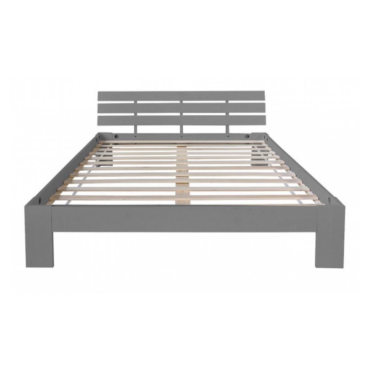 HomeStyle4U Lit double lit futon en bois 120x200 lit pin gris cadre de lit en bois massif
