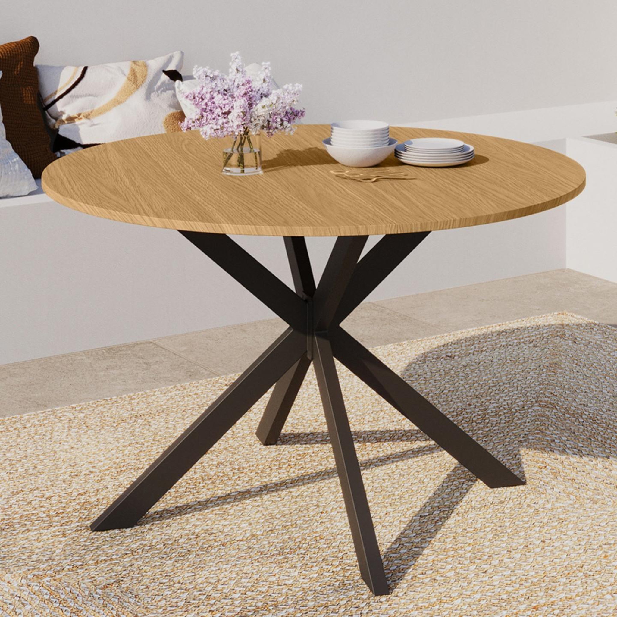 Voir la diapositive 4 : ID MARKET Table de jardin ronde messina 120 cm 6 personnes pied araignée plateau métal effet bois