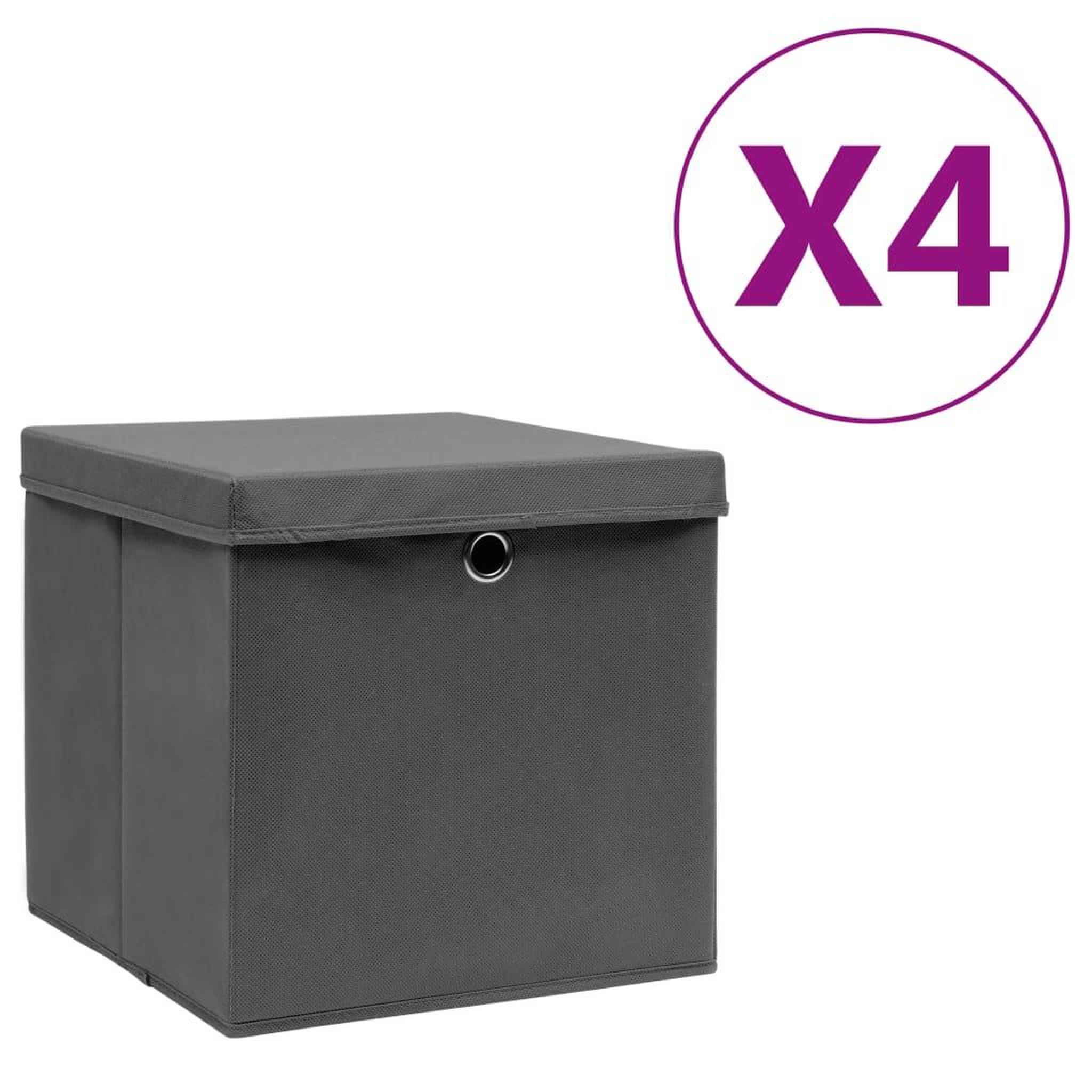 Voir la diapositive 1 : VIDAXL Boîtes de rangement avec couvercles 4 pcs 28x28x28 cm Gris