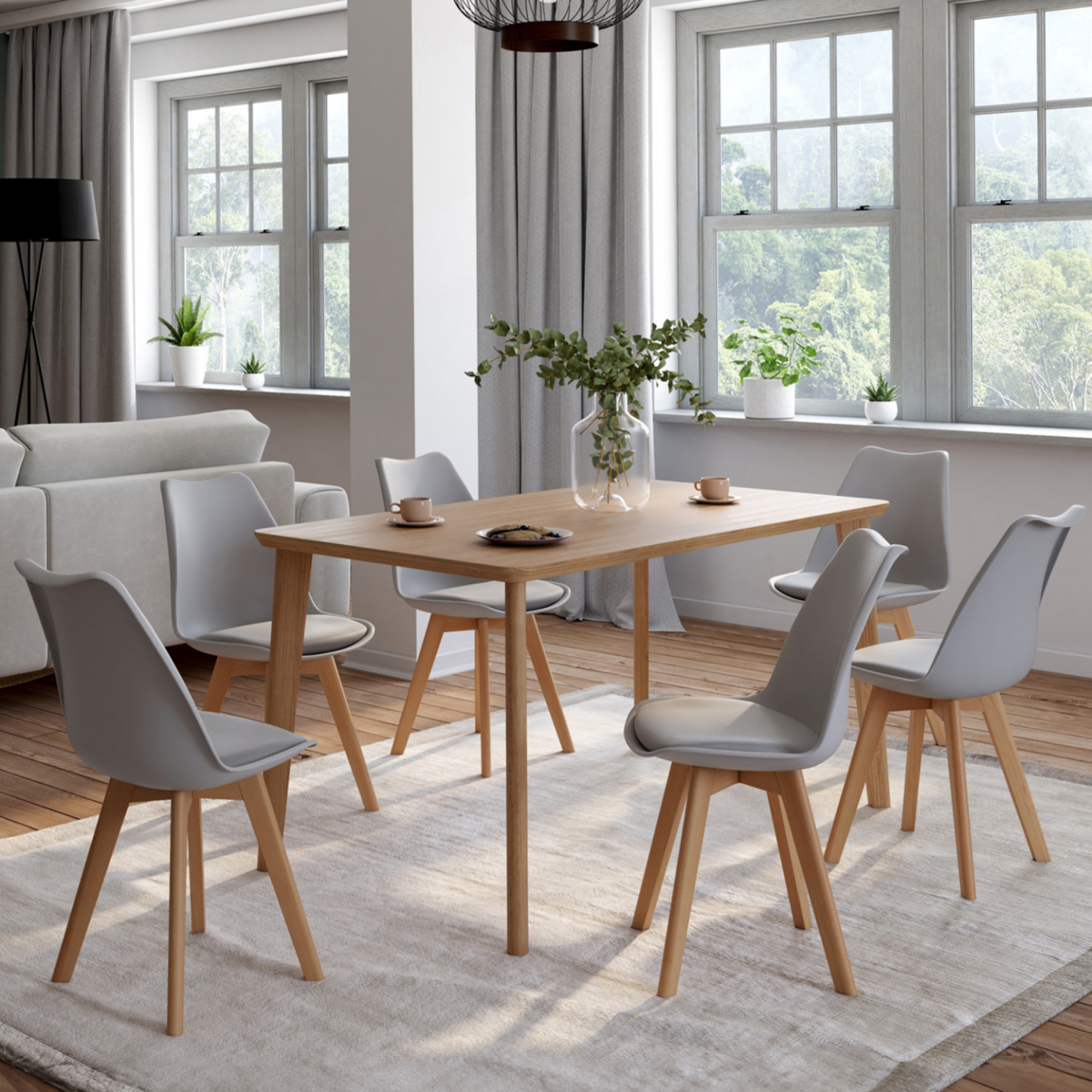 ID MARKET Lot de 6 chaises scandinaves SARA gris clair pour salle à manger