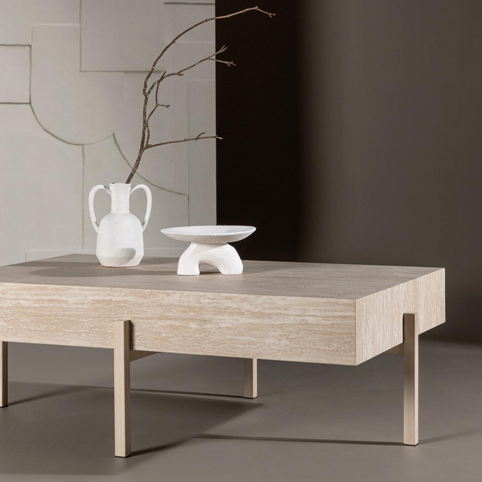 Voir la diapositive 6 : Paris Prix Table basse effet travertin  vadholmen  126cm beige