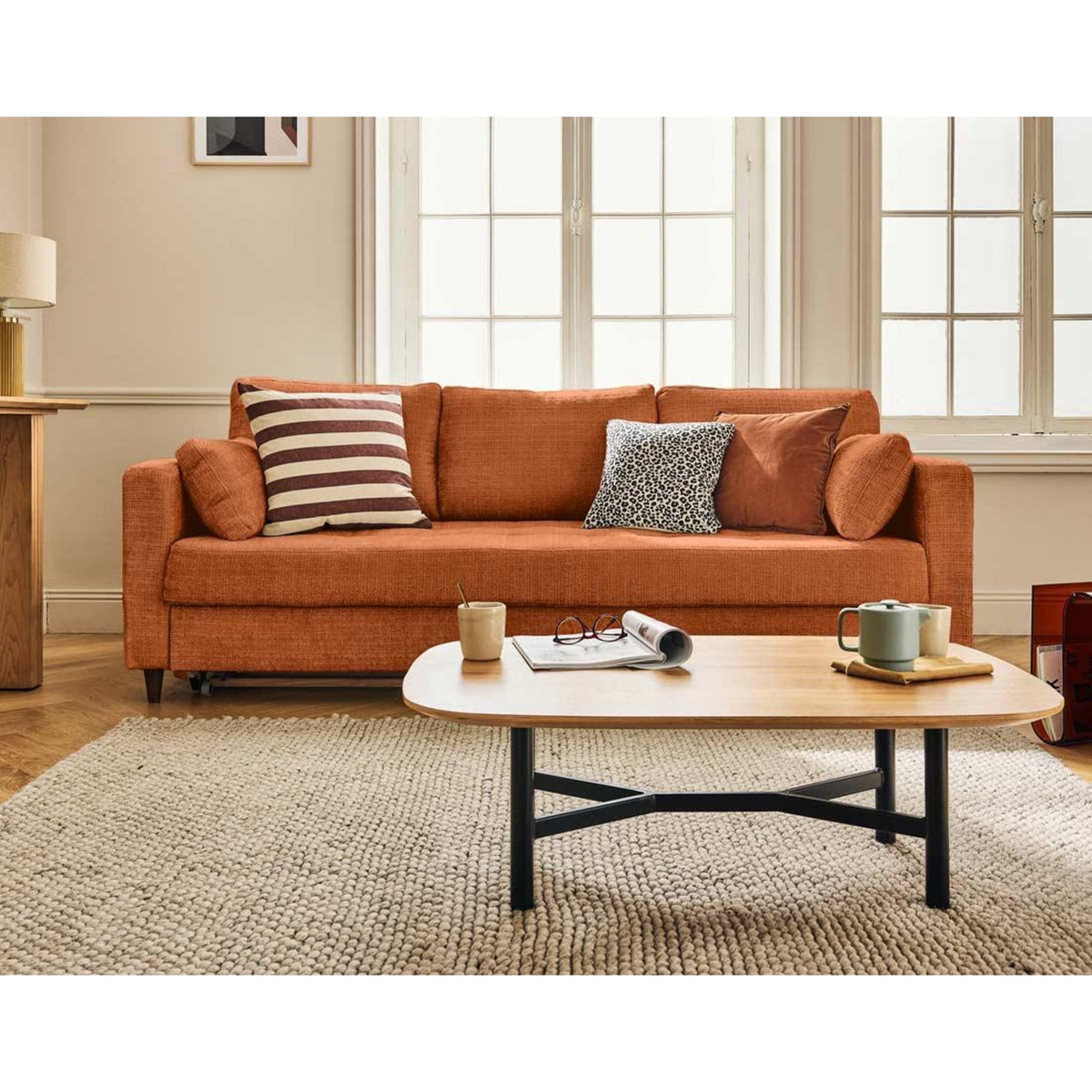 LISA DESIGN Anna - canapé droit 3 places convertible avec poche en velours texturé