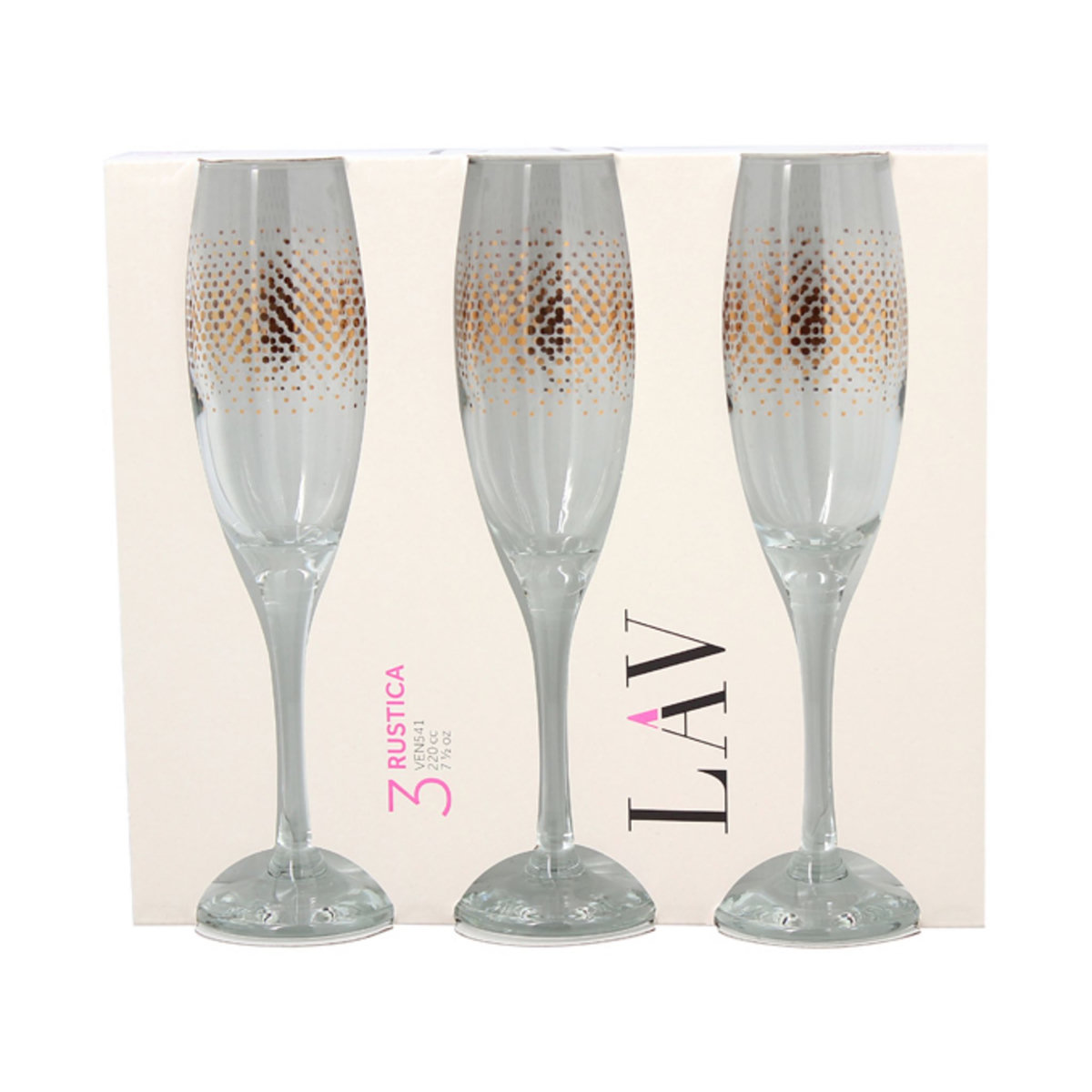 Lot de 3 flûtes motifs pois or 