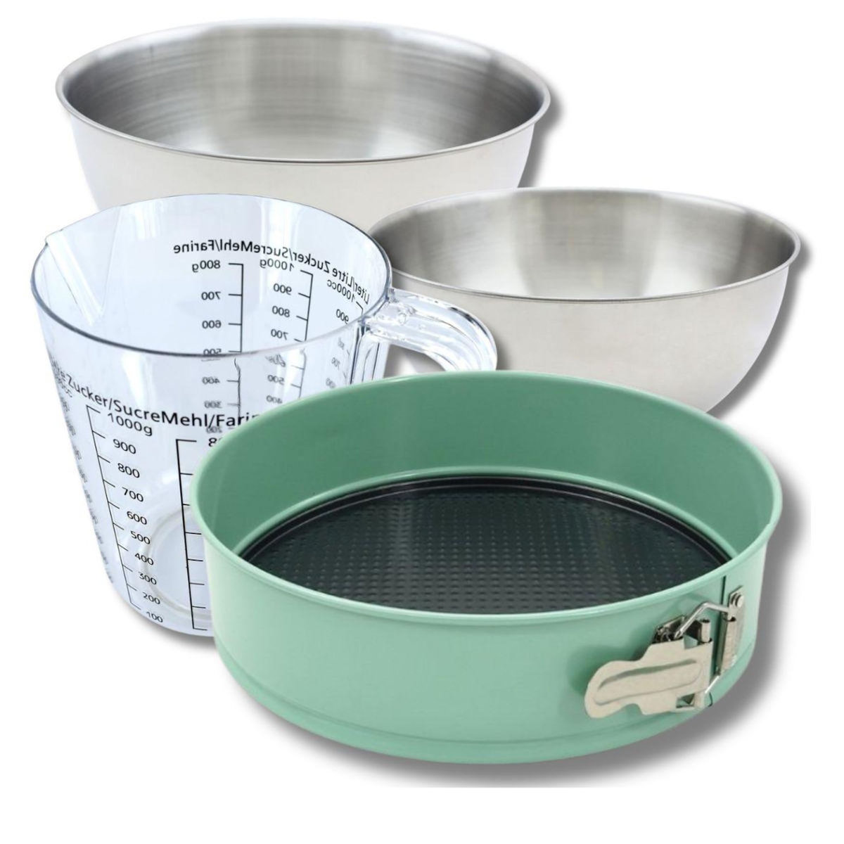 ZENKER Set pâtisserie avec moule à manqué 25 cm, 2 bols à mixer, verre mesureur et spatule Zenker