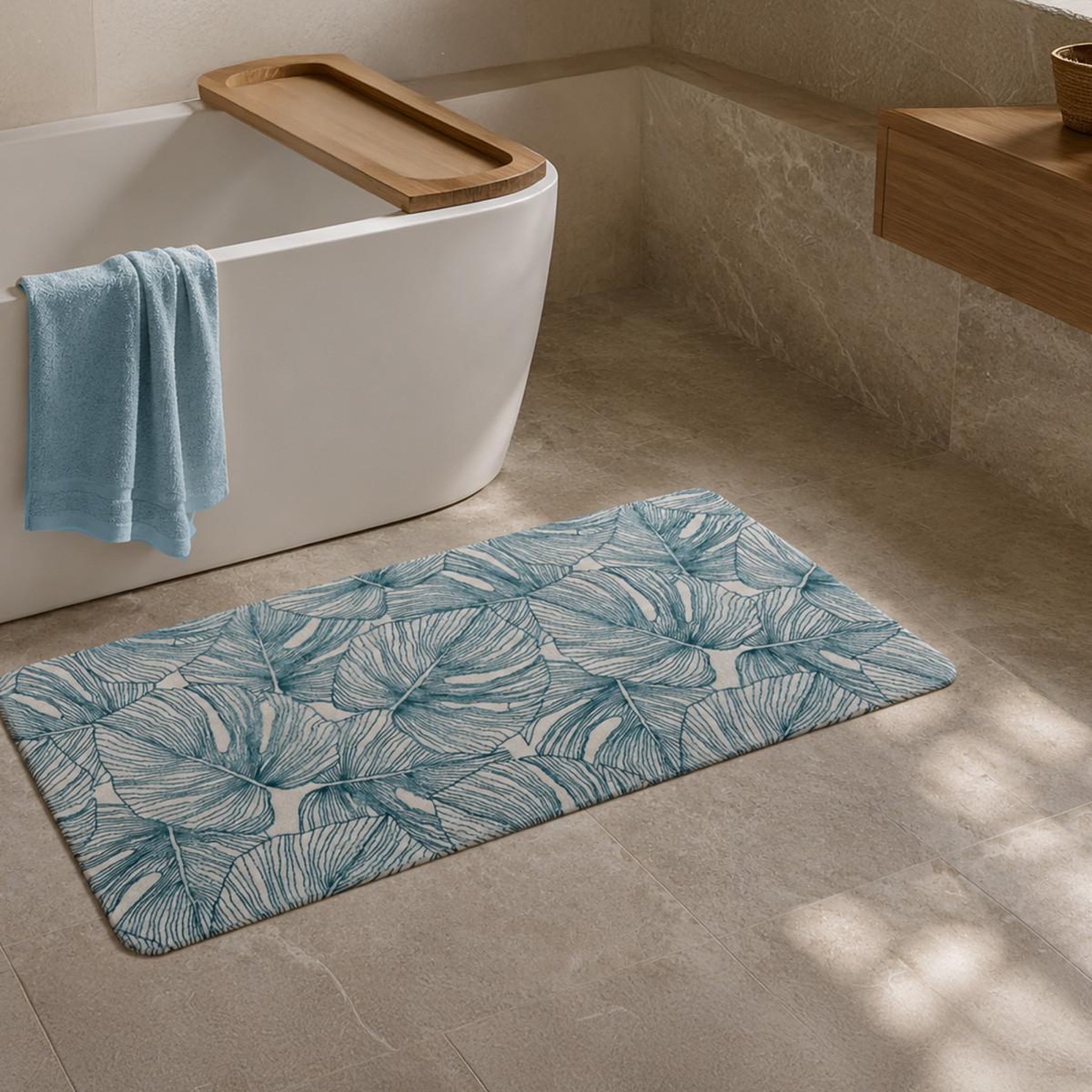 Voir la diapositive 2 : GUY LEVASSEUR Tapis de bain imprimé jungle tropical