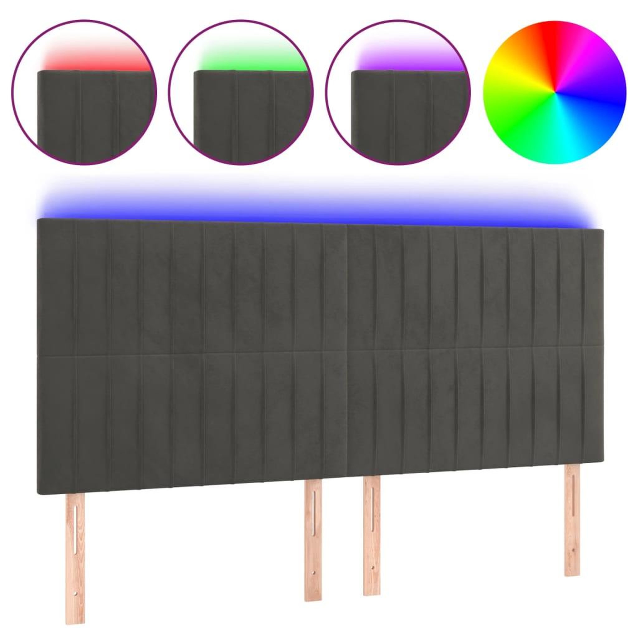 Voir la diapositive 2 : VIDAXL Tete de lit a LED Gris fonce 200x5x118/128 cm Velours