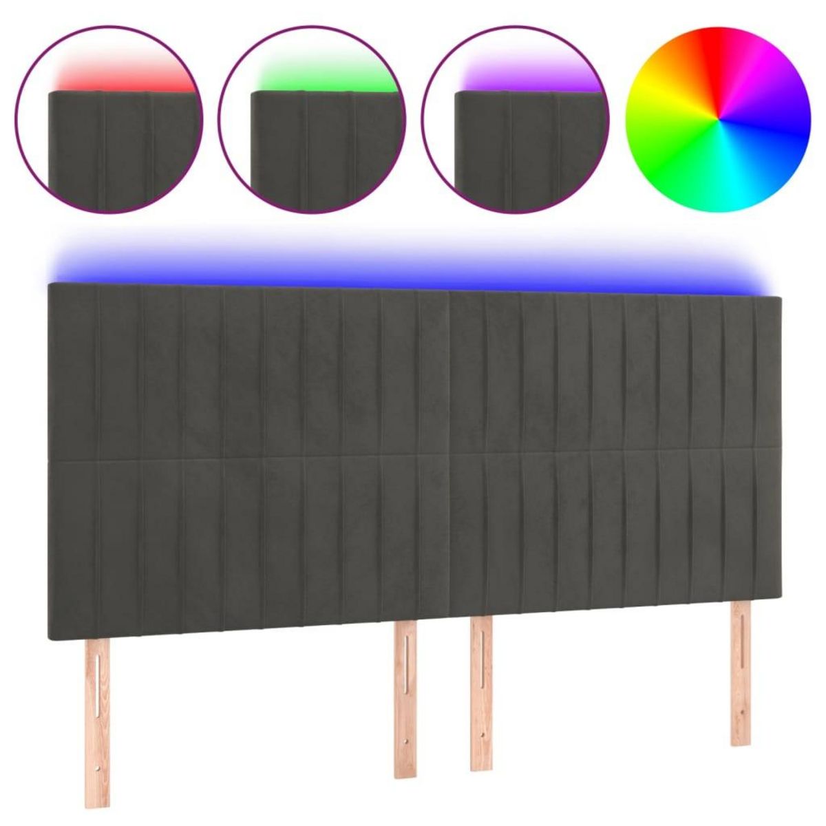 VIDAXL Tete de lit a LED Gris fonce 200x5x118/128 cm Velours