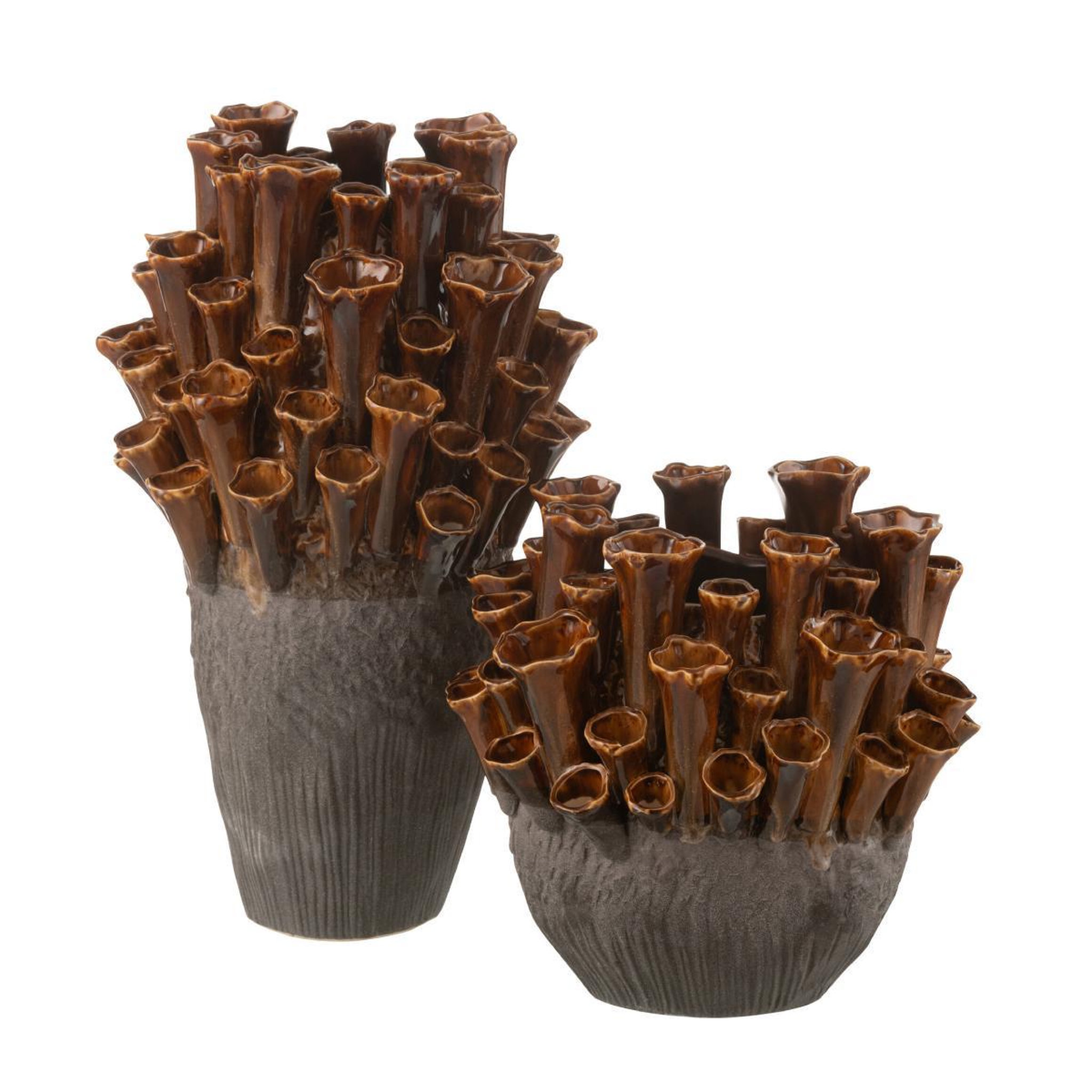 Voir la diapositive 2 : J-LINE Vase en porcelaine  anémone  46cm marron
