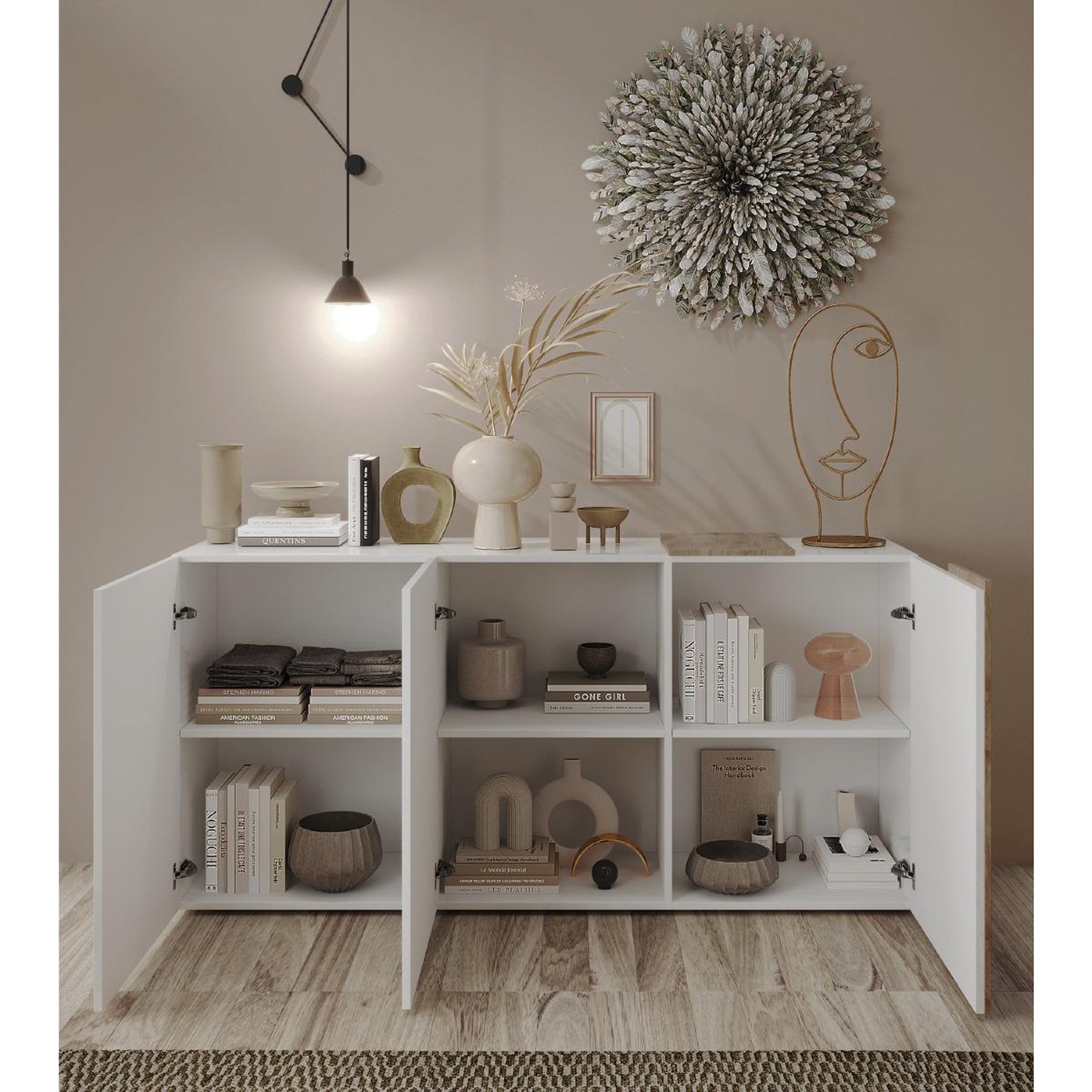 Voir la diapositive 3 : JLC KREATION Buffet bas moderne blanc et bois 3 portes SIA