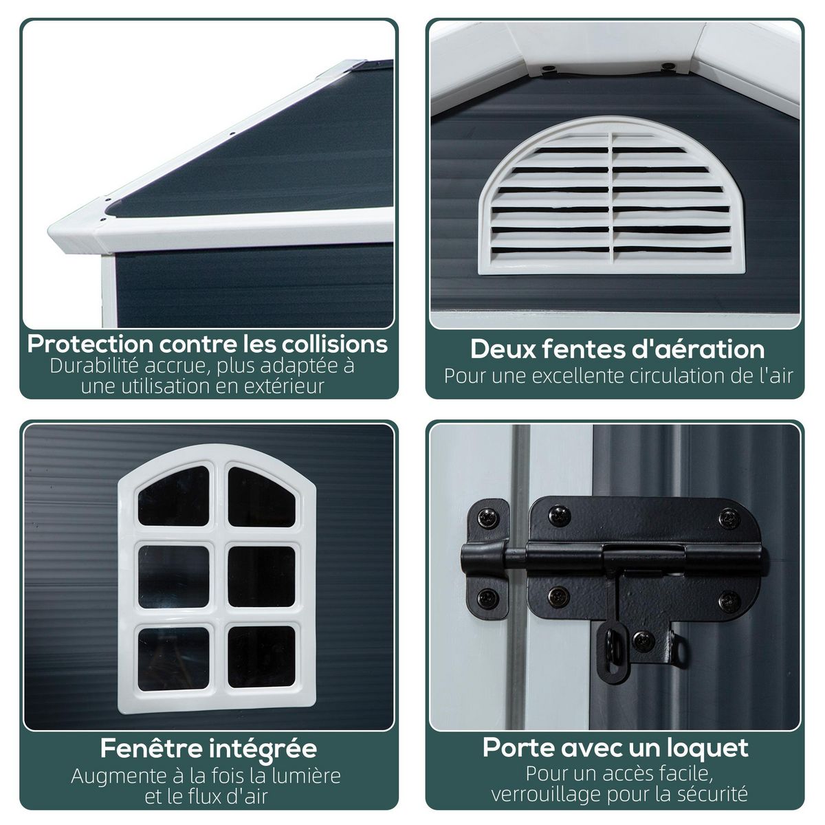 OUTSUNNY Abri de jardin - cabanon porte verrouillable, fenêtre - dim. 1,34L x 1,04l x 2,04H m - résine PP ondulée anthracite