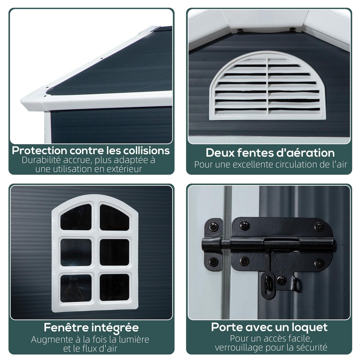 OUTSUNNY Abri de jardin - cabanon porte verrouillable, fenêtre - dim. 1,34L x 1,04l x 2,04H m - résine PP ondulée anthracite