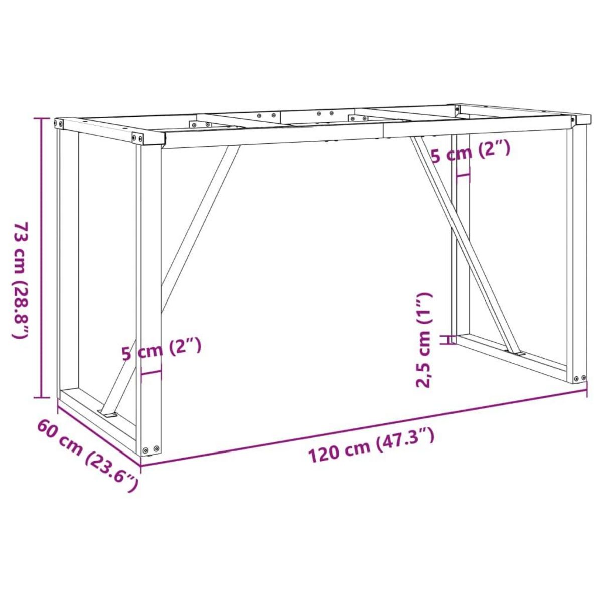 VIDAXL Pieds de table a manger cadre en O 120x60x73 cm acier