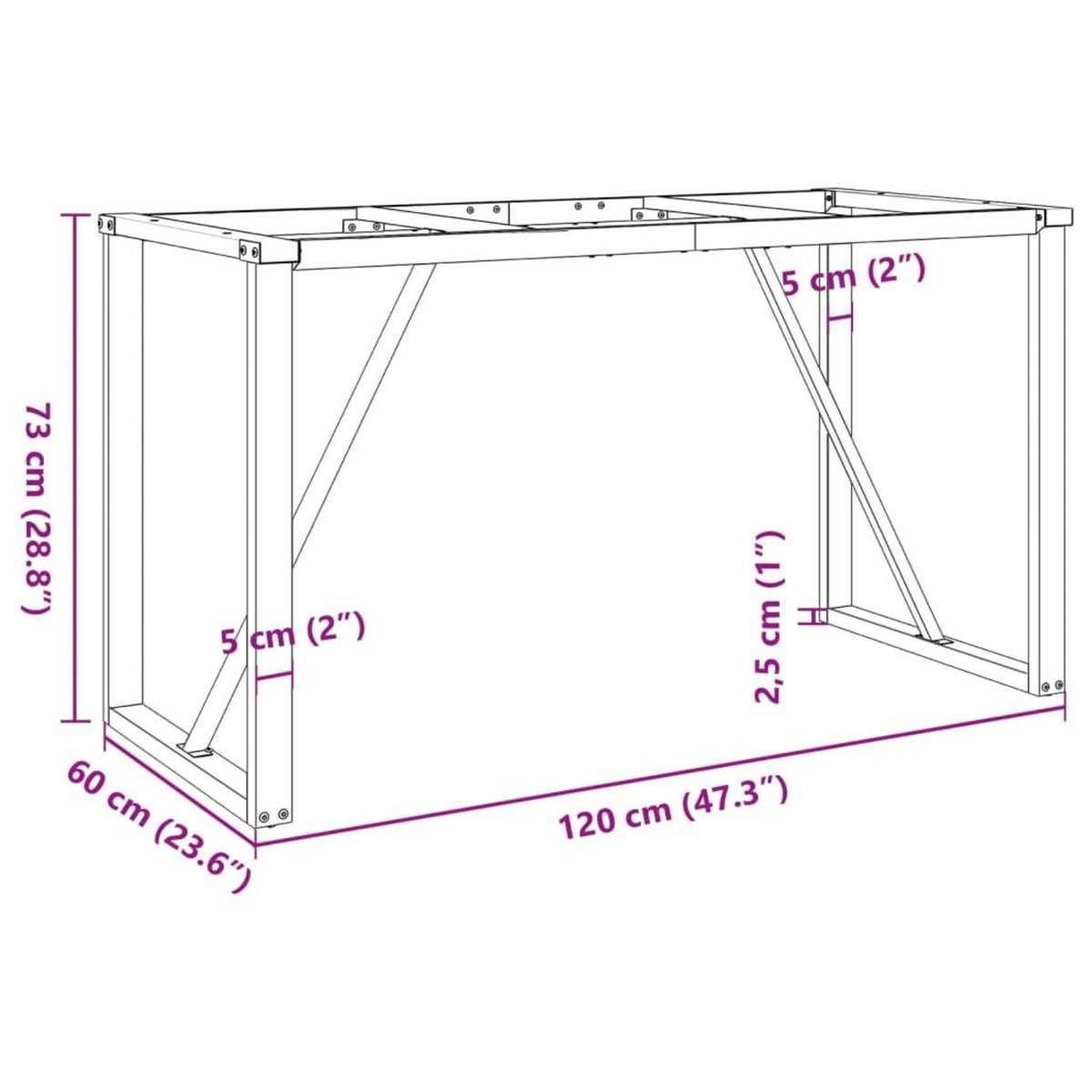 VIDAXL Pieds de table a manger cadre en O 120x60x73 cm acier