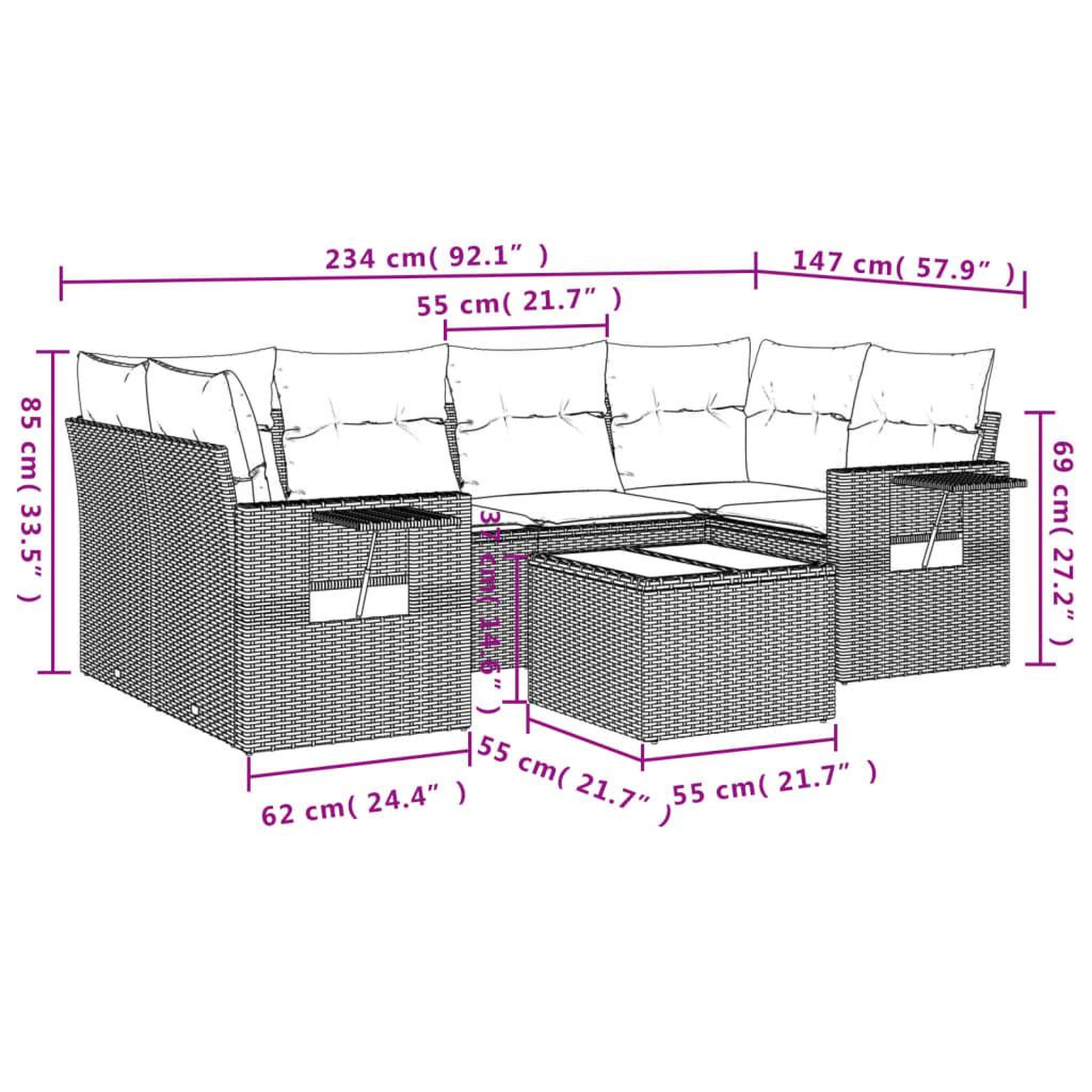 Voir la diapositive 6 : VIDAXL Salon de jardin avec coussins 7 pcs beige resine tressee