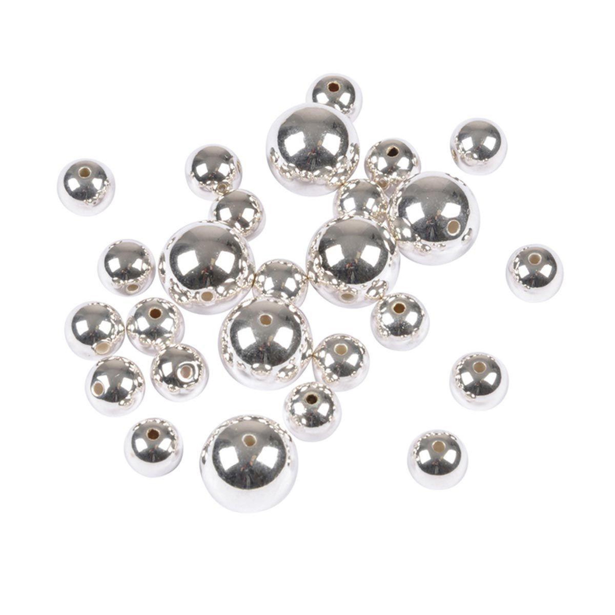 HOMEA Lot de 26 Perles Rondes  Effet Métal  1-1,5cm Argent