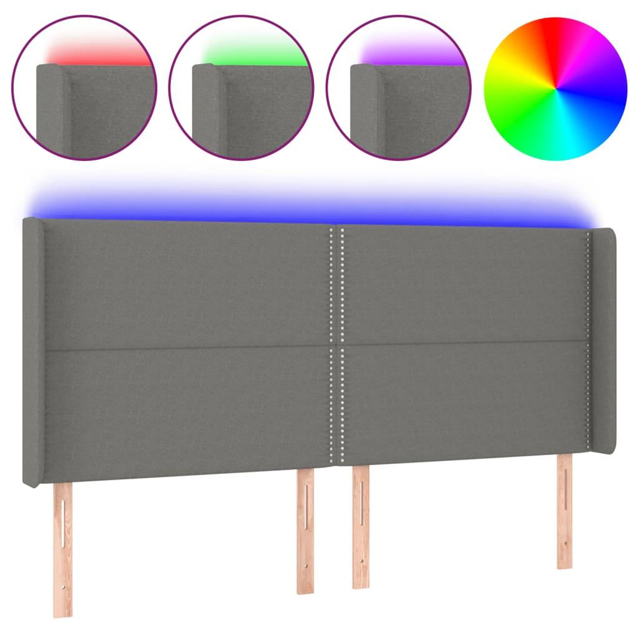 Voir la diapositive 2 : VIDAXL Tete de lit a LED Gris fonce 163x16x118/128 cm Tissu