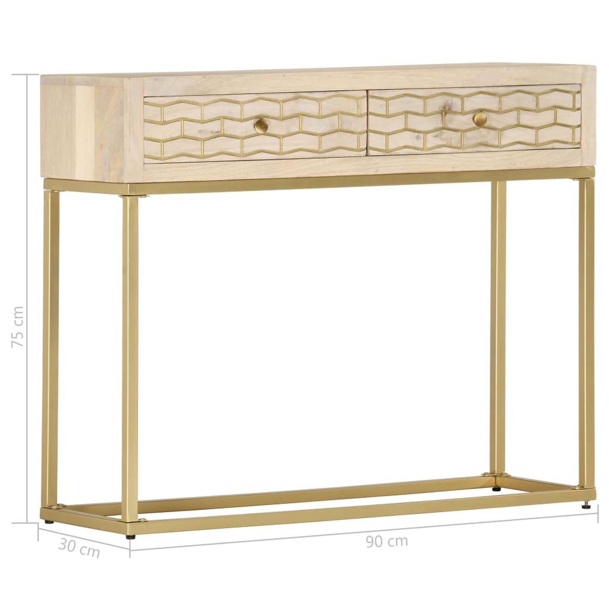 Voir la diapositive 6 : VIDAXL Table console dore 90x30x75 cm bois solide de manguier