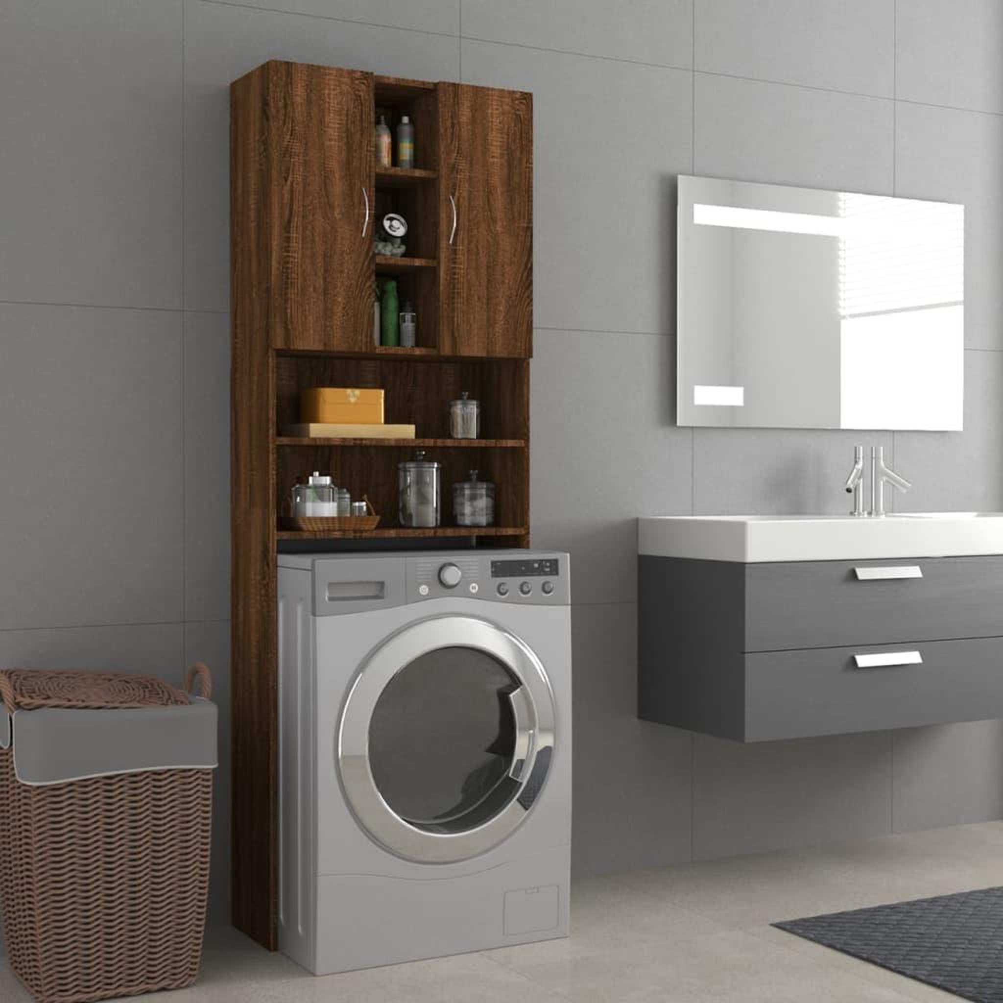 Voir la diapositive 1 : VIDAXL Meuble pour machine a laver Chene marron 64x25,5x190 cm