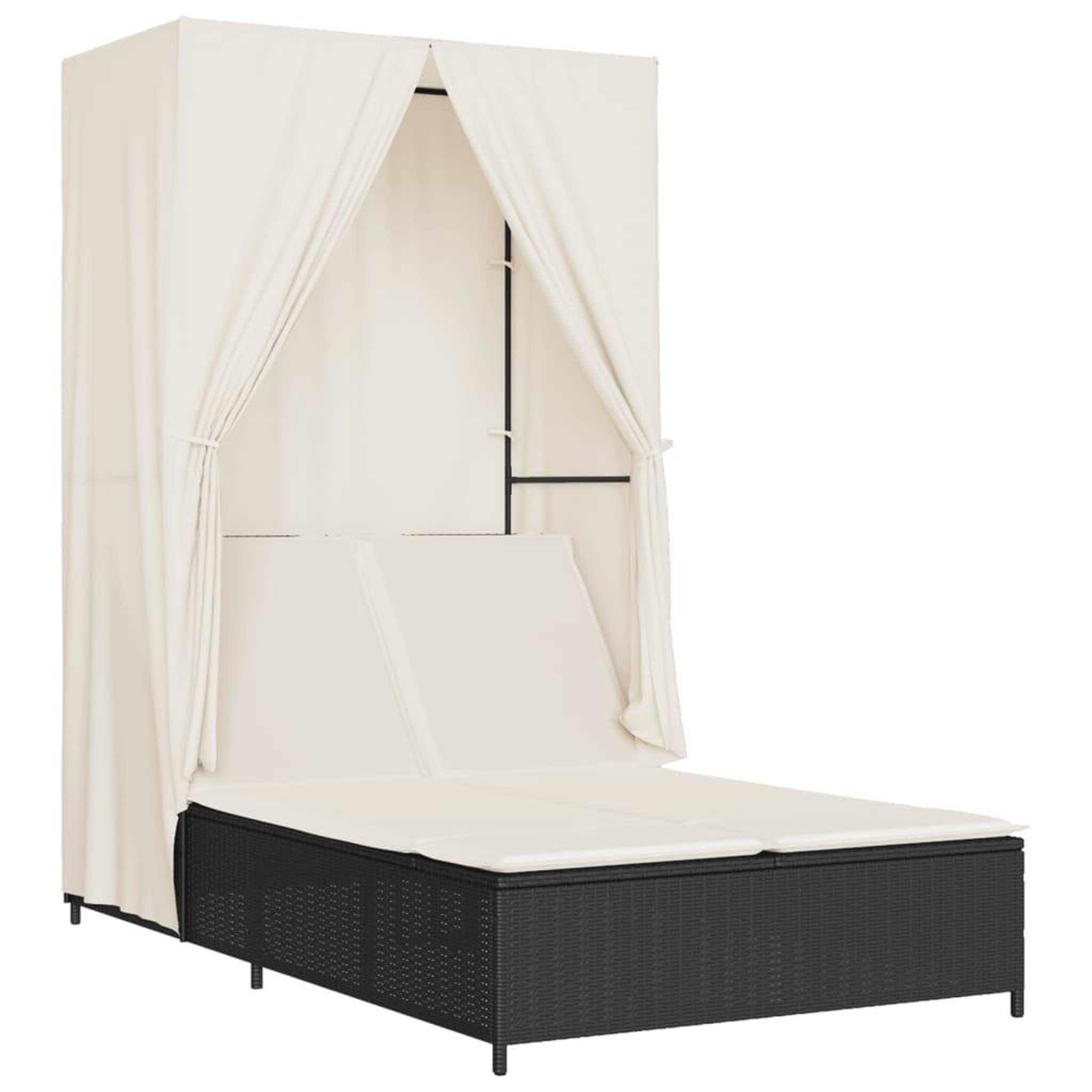 Voir la diapositive 2 : VIDAXL Chaise longue double avec toit et rideaux noir resine tressee