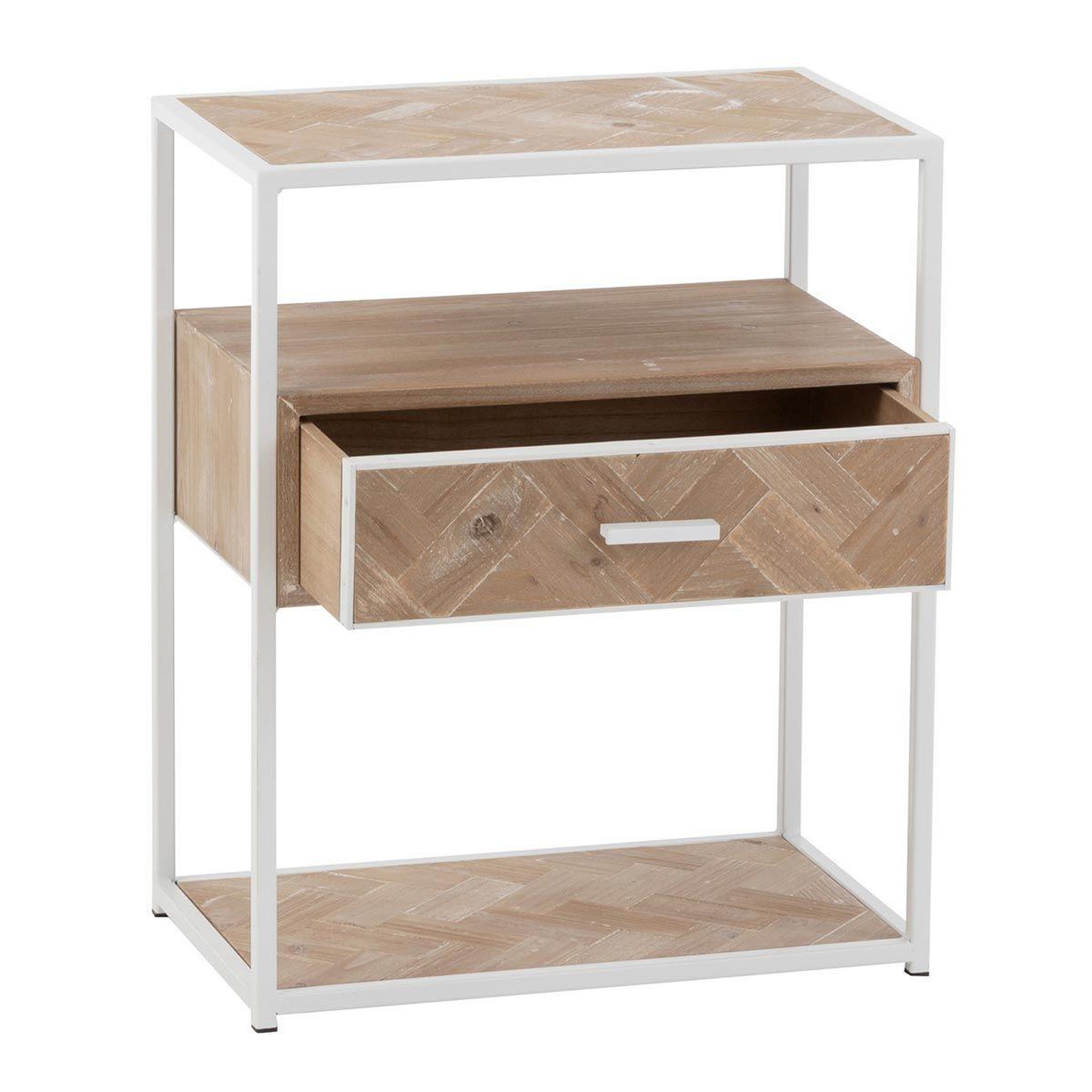 Voir la diapositive 5 : J-LINE Table d'Appoint 1 Tiroir  Miraza  61cm Naturel & Blanc