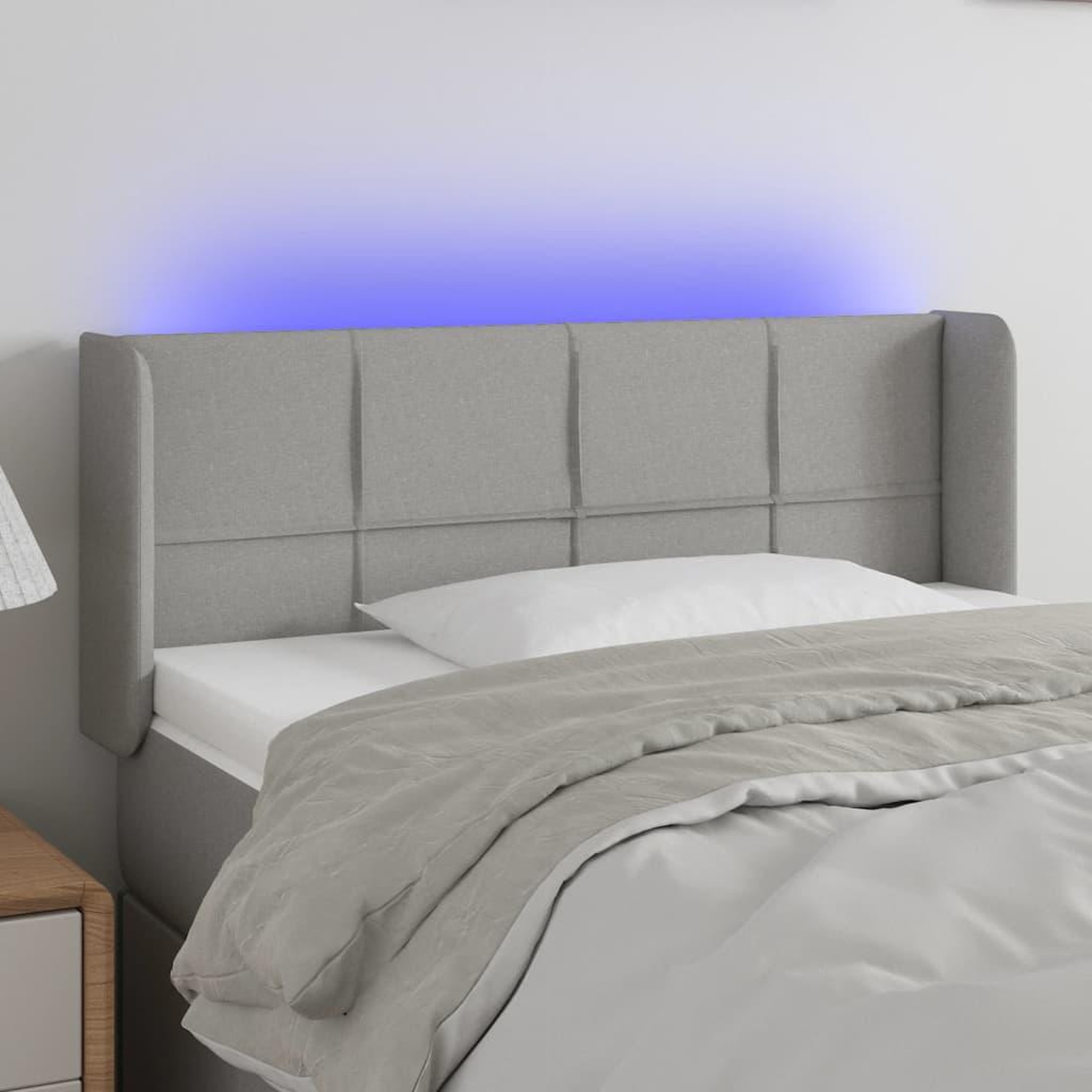 Voir la diapositive 1 : VIDAXL Tete de lit a LED Gris clair 103x16x78/88 cm Tissu