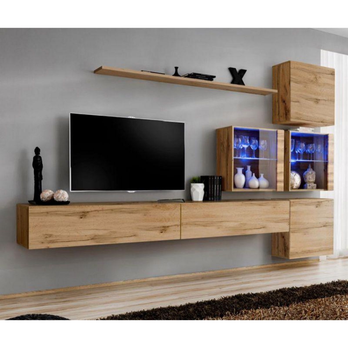 Paris Prix Meuble TV Mural Design  Switch XIX  310cm Naturel