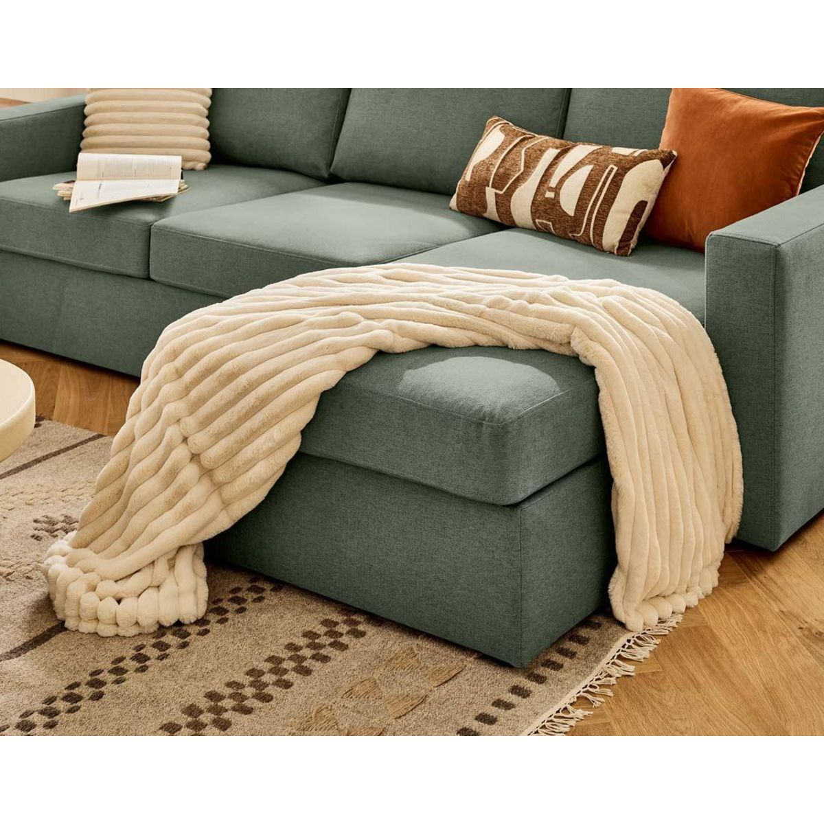 BEST MOBILIER Barrie - canapé d'angle réversible 4 places avec têtière amovible en tissu