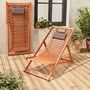 Voir la diapositive 3 : SWEEEK Chiliennes bois à lattes - Bilbao - 2 transats en bois d'Eucalyptus huilé avec coussin repose-tête gris
