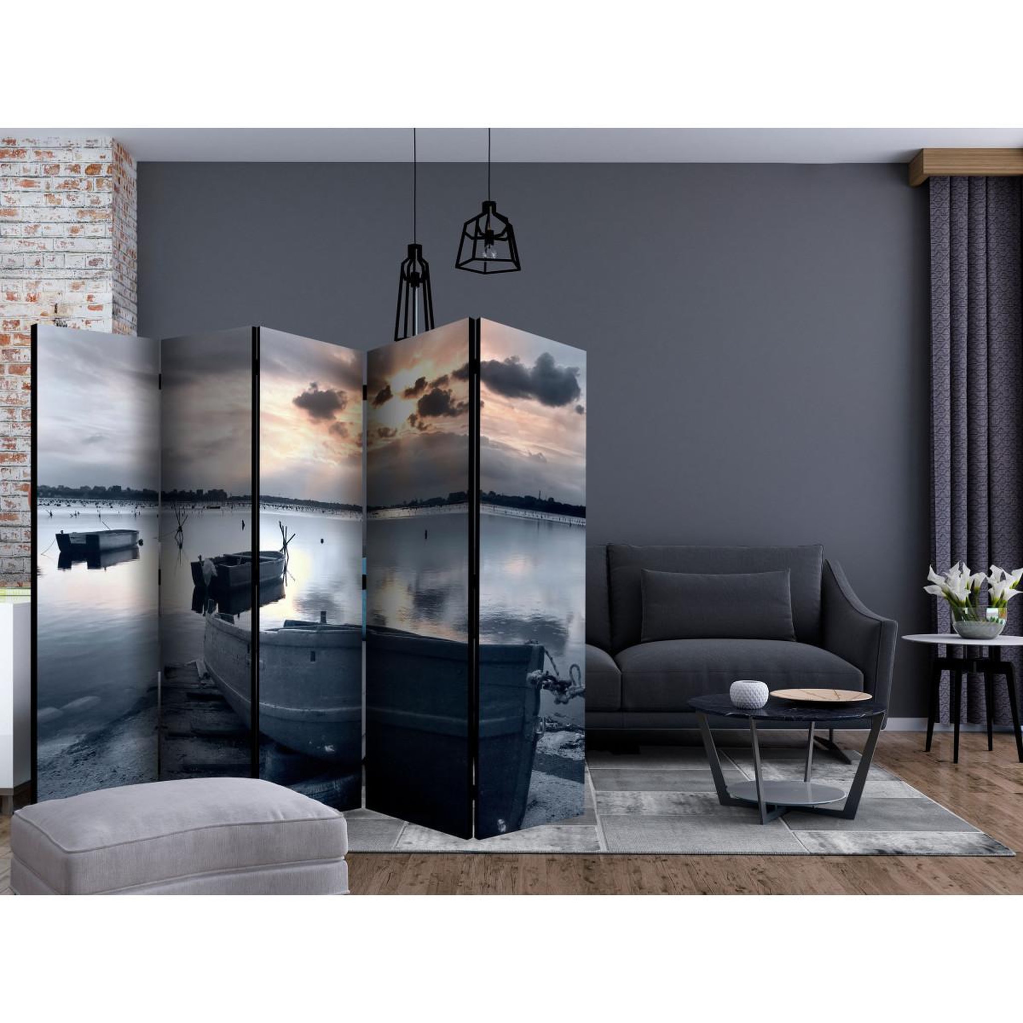 Voir la diapositive 2 : Paris Prix Paravent 5 volets  little port boats  172x225cm