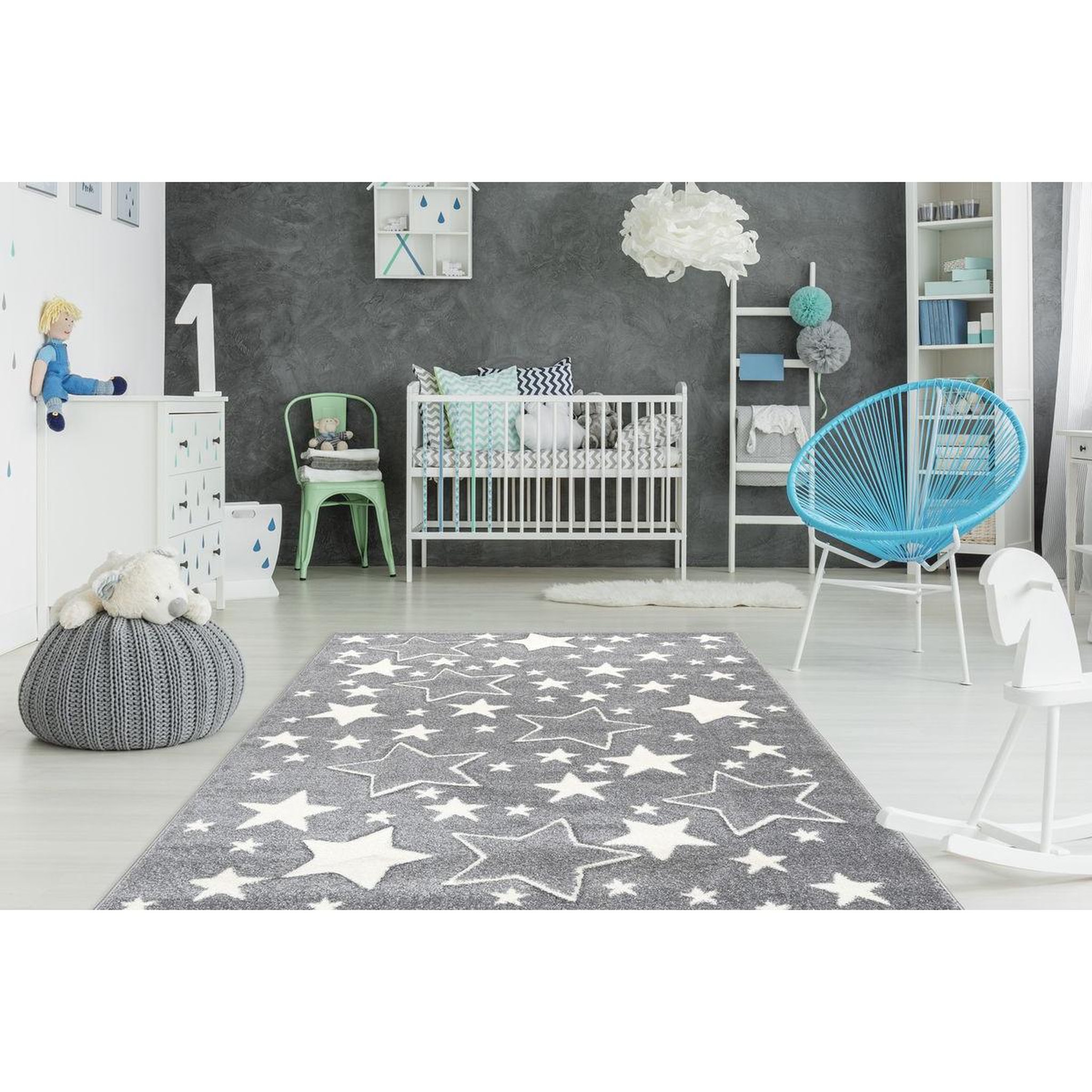 Voir la diapositive 2 : Paris Prix Tapis de Chambre Enfant Étoiles  Tamworth  Argent