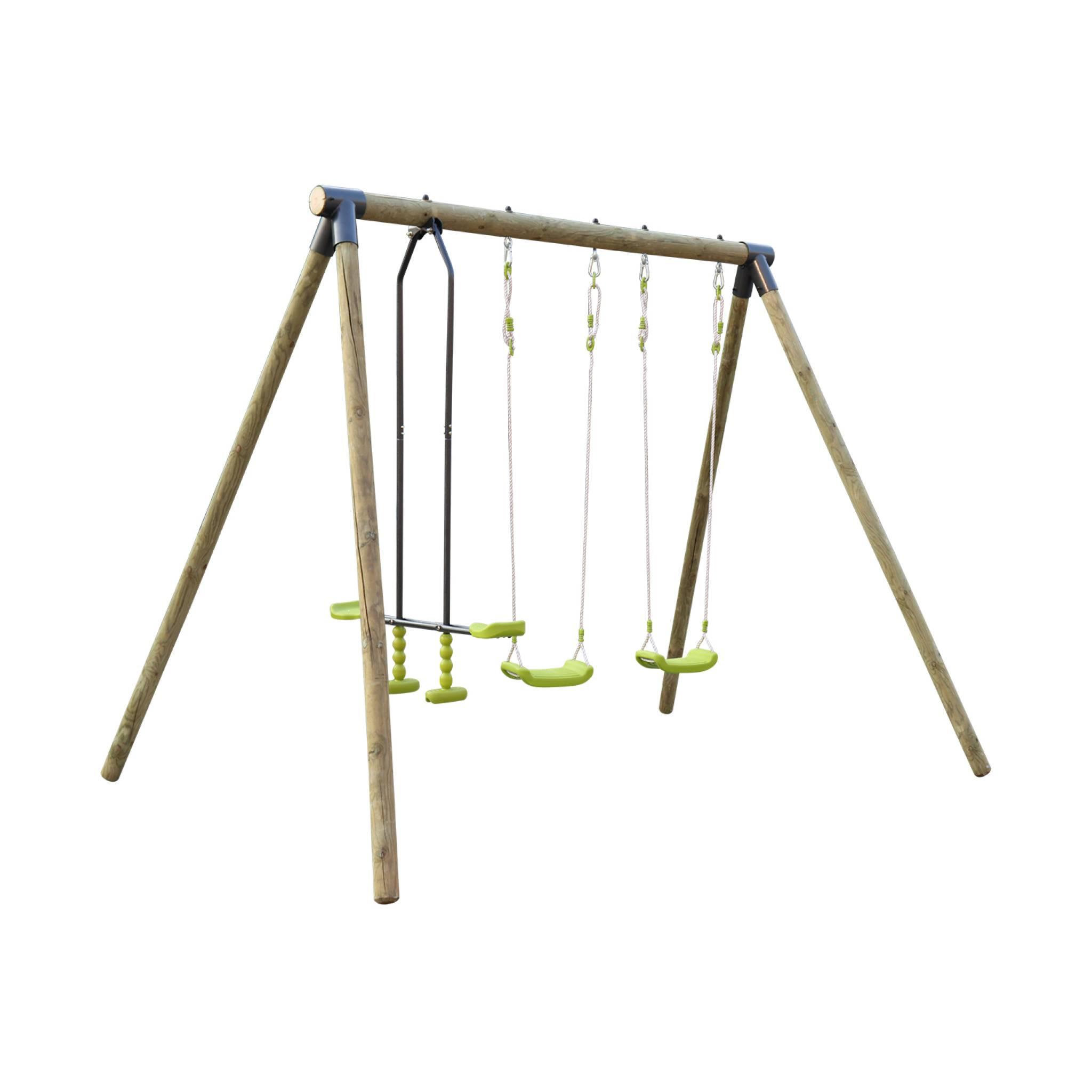 Voir la diapositive 1 : SWEEEK Aire de jeux Naroit en bois de pin avec 1 face à face et 2 balançoires