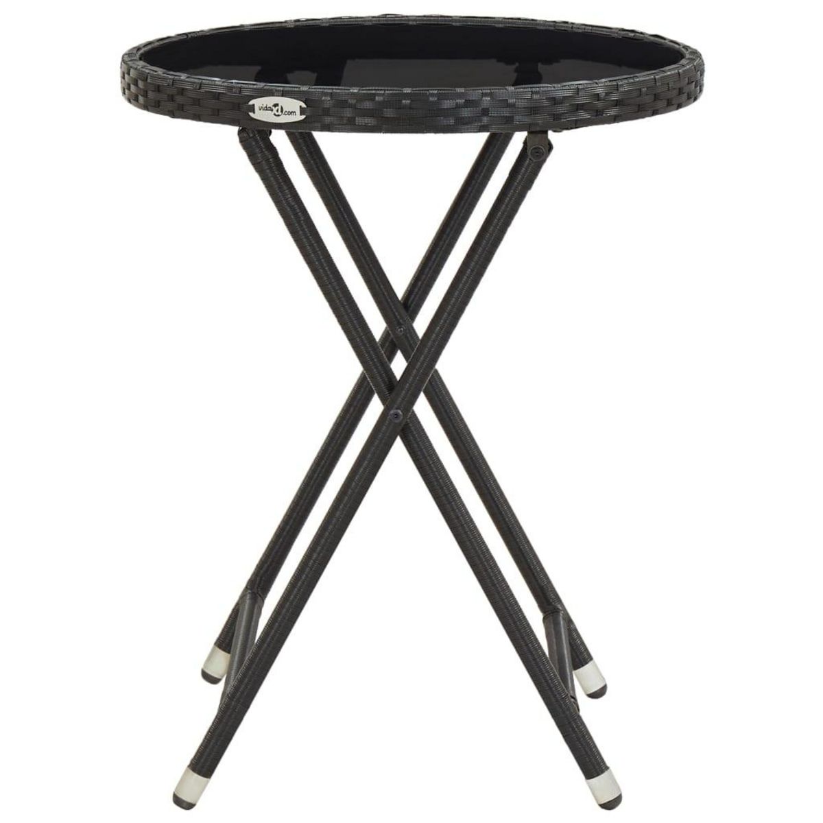 VIDAXL Table a the Noir 60 cm Resine tressee et verre trempe