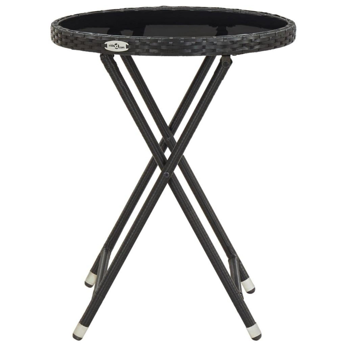 VIDAXL Table a the Noir 60 cm Resine tressee et verre trempe