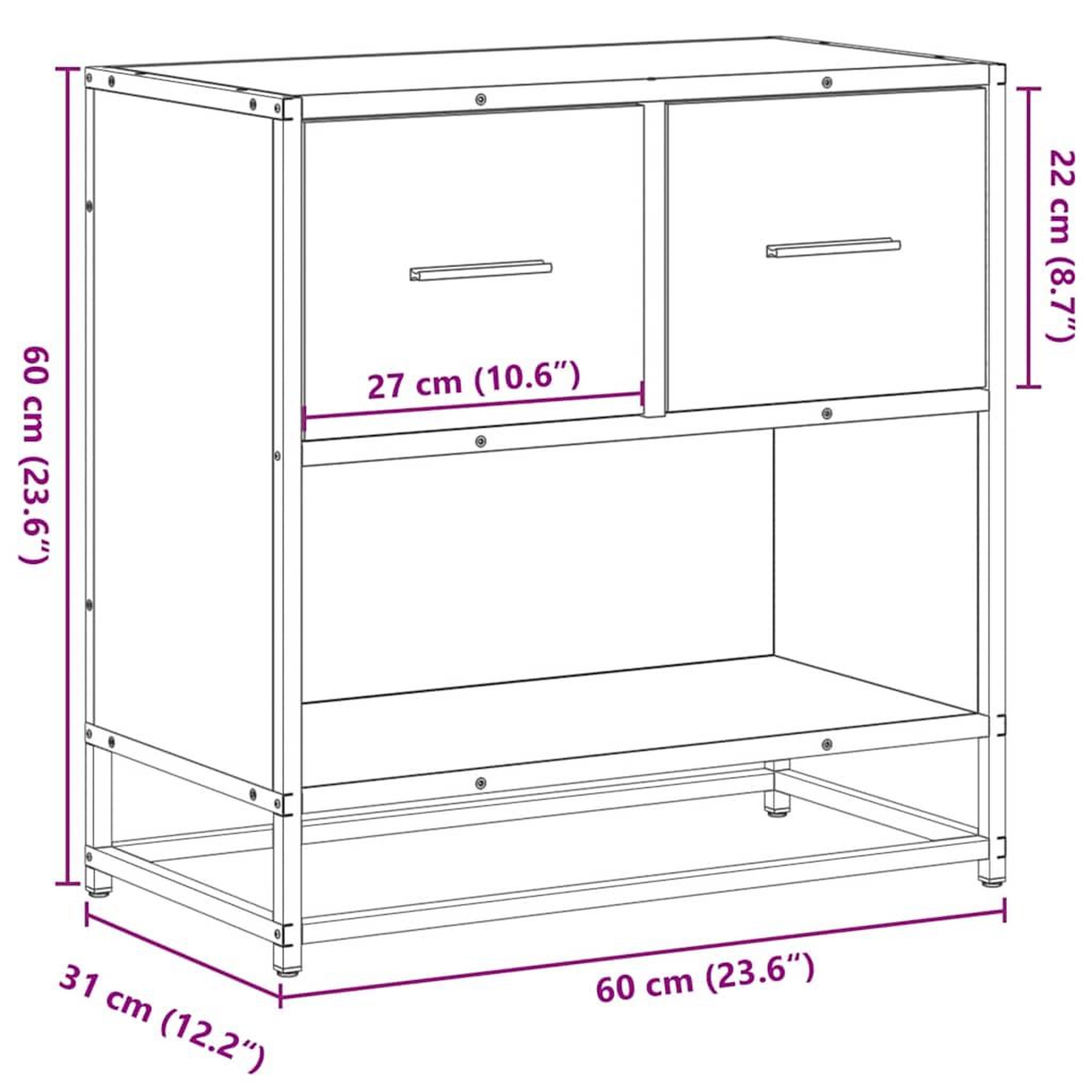 Voir la diapositive 6 : VIDAXL Table de chevet noir 60x31x60 cm bois d'ingenierie et metal